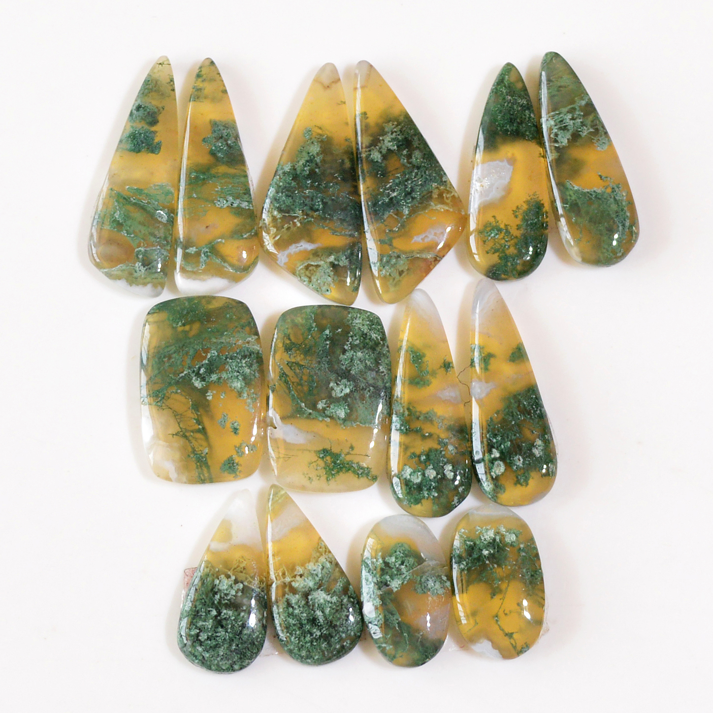 7 Pairs 139 Cts Natural Moss Agate Cabochon Earrings Pairs For Silver Gemstone Jewelry  28x10 16x9mm 18847
