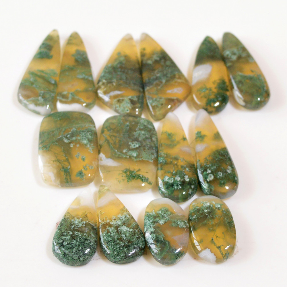 Image of 7 Pairs 139 Cts Natural Moss Agate Cabochon Earrings Pairs For Silver Gemstone Jewelry  28x10 16x9mm #18847