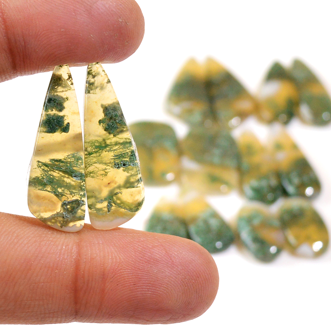 7 Pairs 139 Cts Natural Moss Agate Cabochon Earrings Pairs For Silver Gemstone Jewelry  28x10 16x9mm 18847