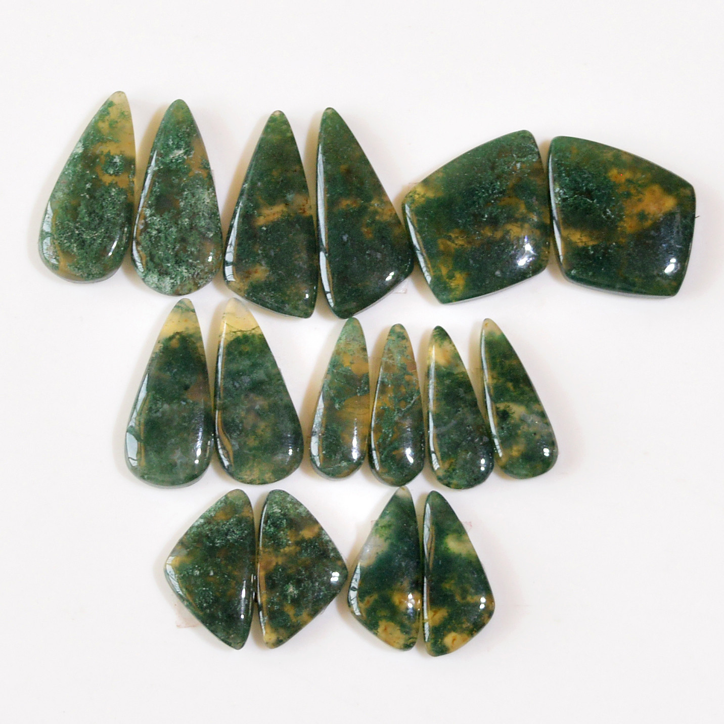 8 Pairs 132 Cts Natural Moss Agate Cabochon Earrings Pairs For Silver Gemstone Jewelry 23x18 18x7mm 18848