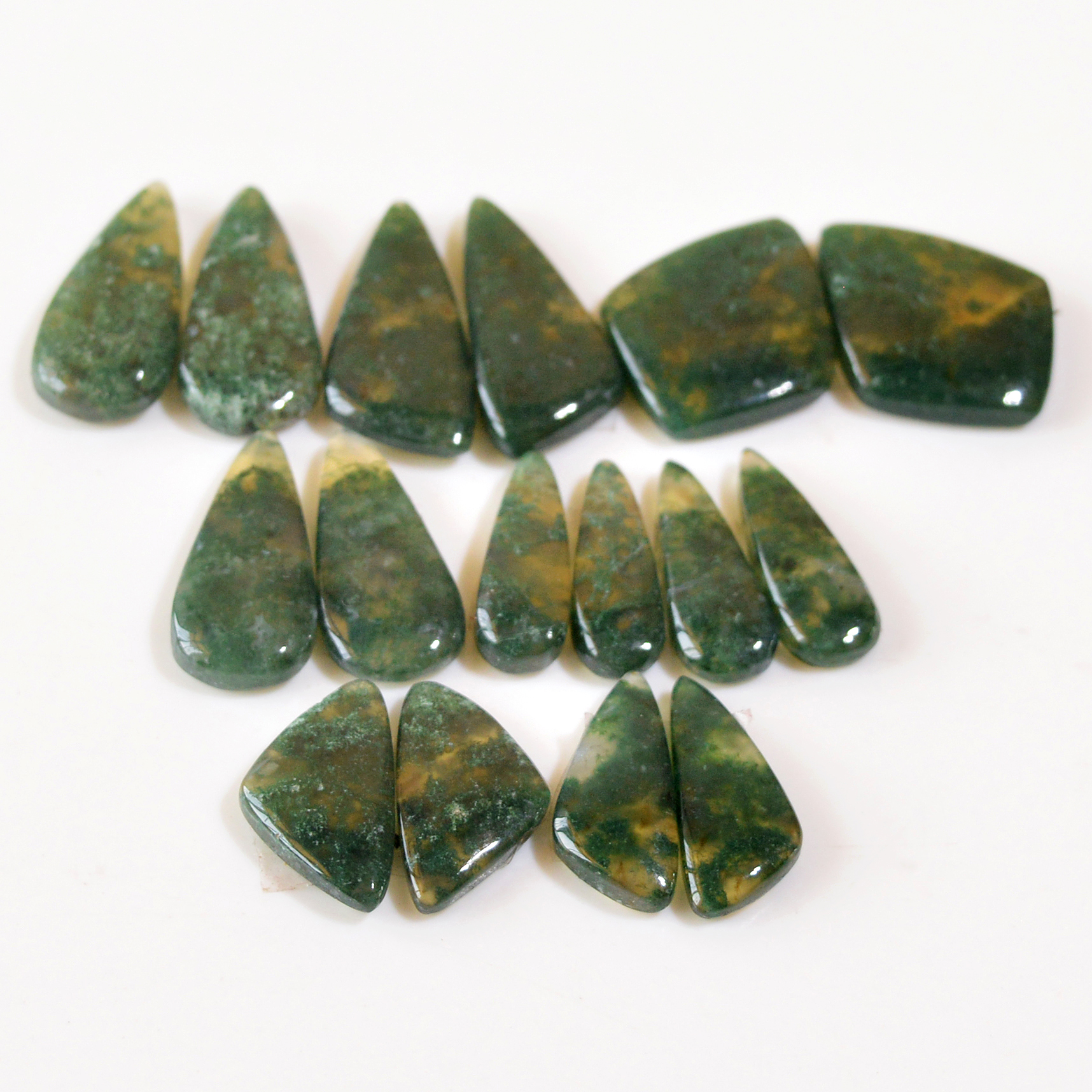 8 Pairs 132 Cts Natural Moss Agate Cabochon Earrings Pairs For Silver Gemstone Jewelry  23x18 18x7mm 18848