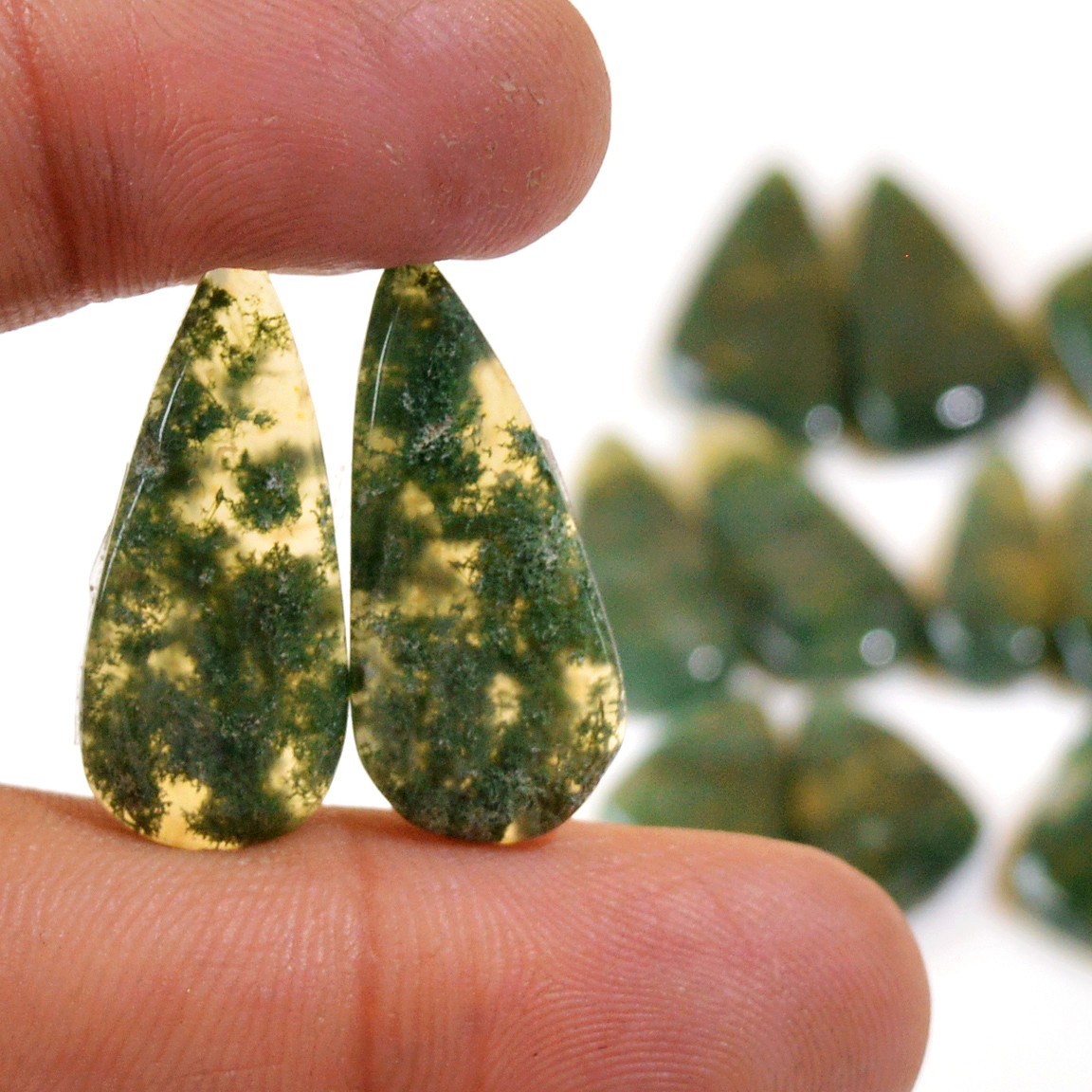 8 Pairs 132 Cts Natural Moss Agate Cabochon Earrings Pairs For Silver Gemstone Jewelry 23x18 18x7mm 18848