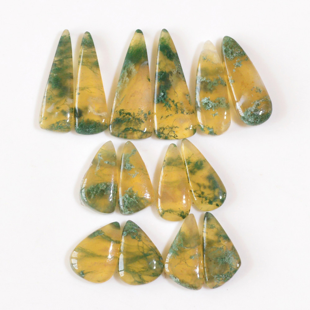 Image of 7 Pairs 106 Cts Natural Moss Agate Cabochon Earrings Pairs For Silver Gemstone Jewelry  28x9 17x7mm #18849