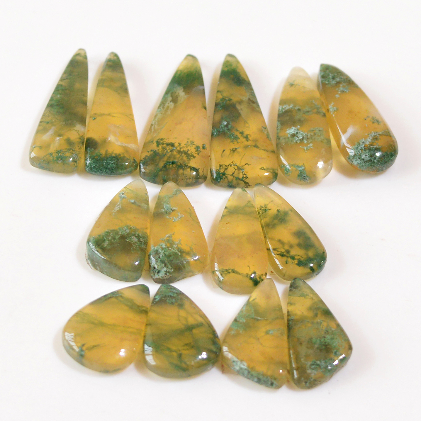 7 Pairs 106 Cts Natural Moss Agate Cabochon Earrings Pairs For Silver Gemstone Jewelry 28x9 17x7mm 18849