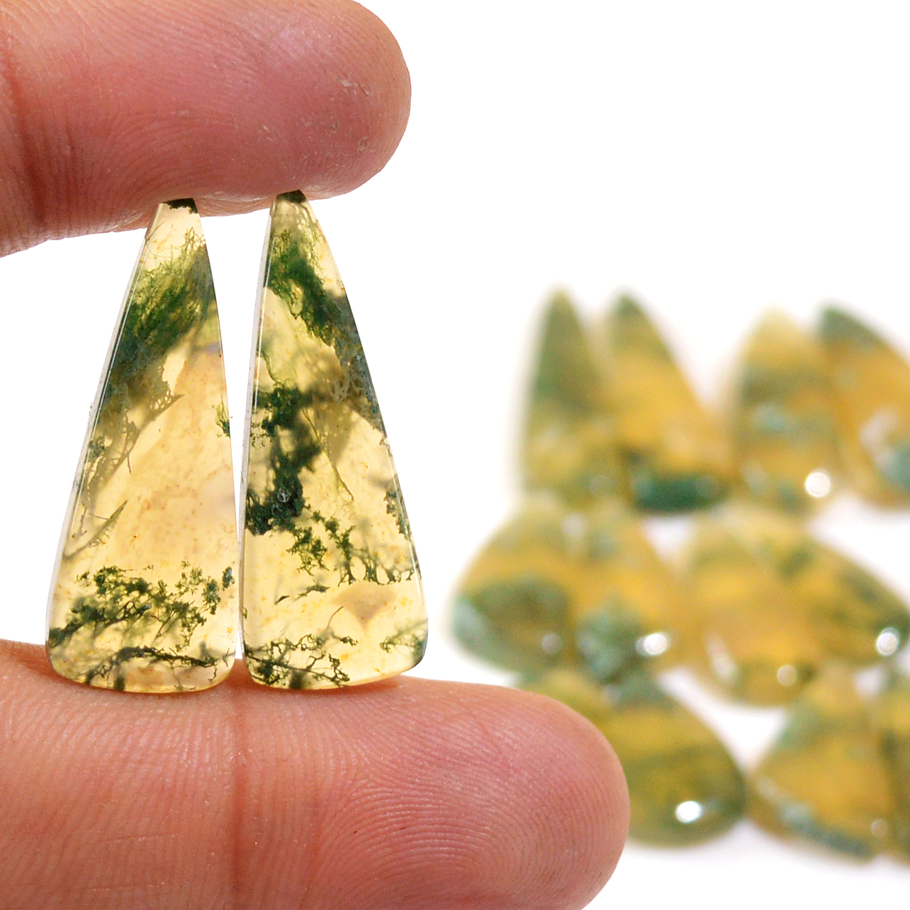 7 Pairs 106 Cts Natural Moss Agate Cabochon Earrings Pairs For Silver Gemstone Jewelry 28x9 17x7mm 18849