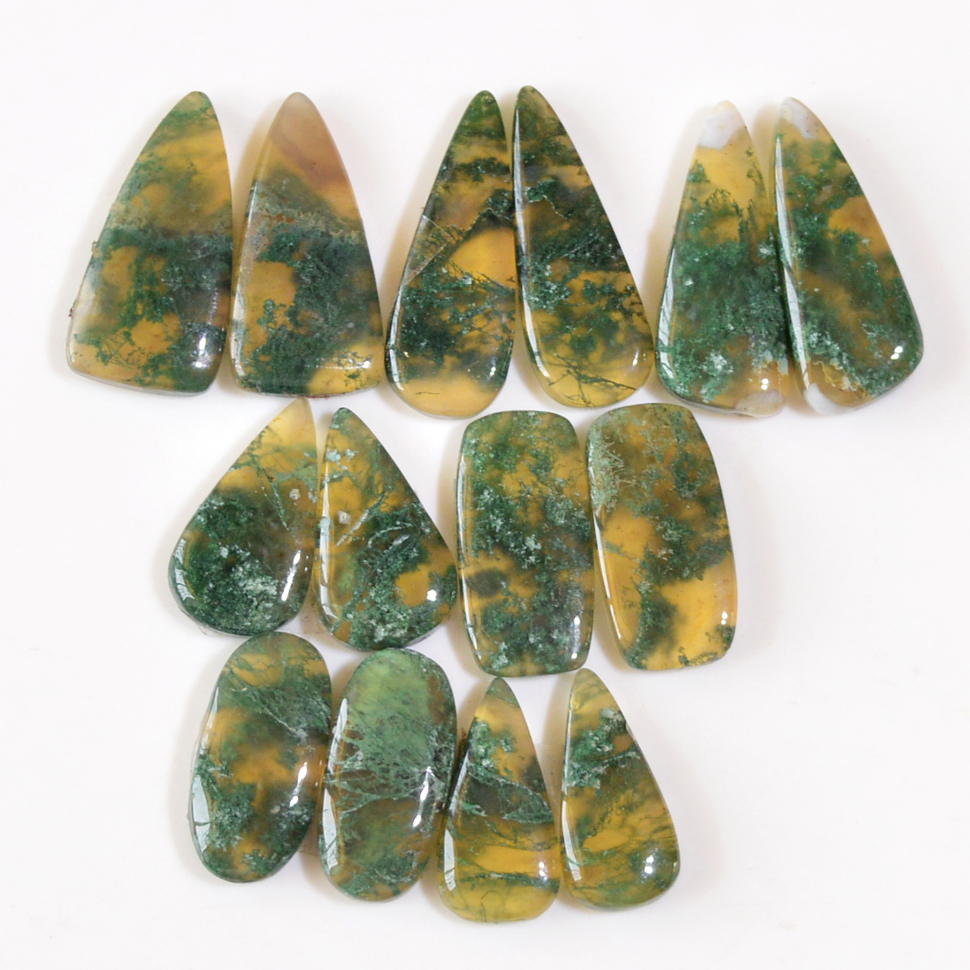 7 Pairs 132 Cts Natural Moss Agate Cabochon Earrings Pairs For Silver Gemstone Jewelry 26x8 18x7mm 18850