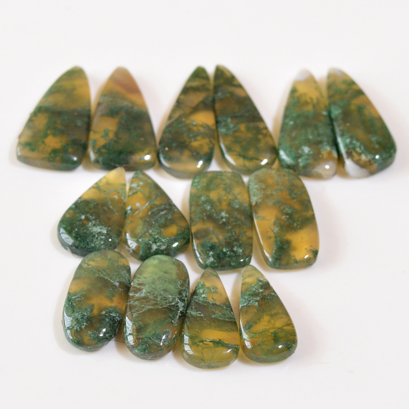 7 Pairs 132 Cts Natural Moss Agate Cabochon Earrings Pairs For Silver Gemstone Jewelry 26x8 18x7mm 18850