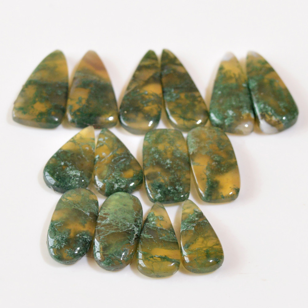 Image of 7 Pairs 132 Cts Natural Moss Agate Cabochon Earrings Pairs For Silver Gemstone Jewelry  26x8 18x7mm #18850