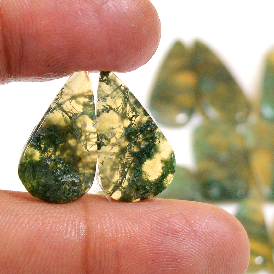 7 Pairs 132 Cts Natural Moss Agate Cabochon Earrings Pairs For Silver Gemstone Jewelry  26x8 18x7mm 18850