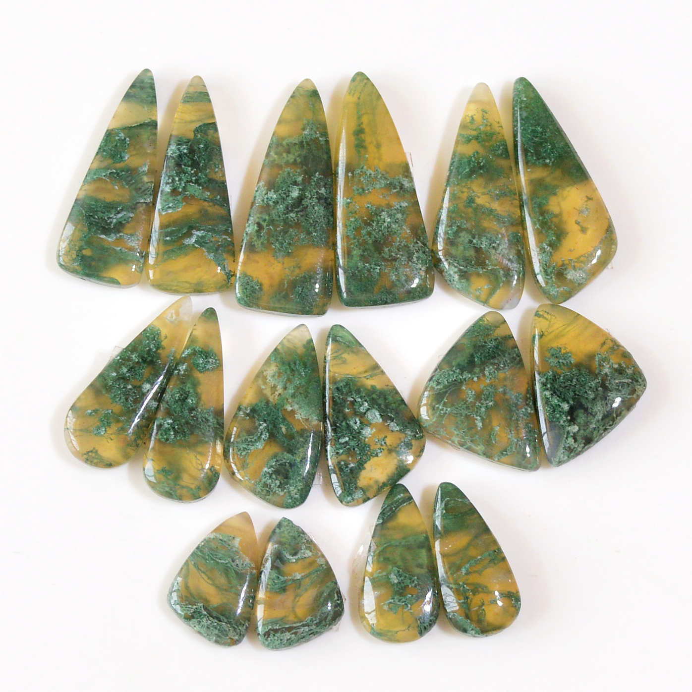 8 Pairs 137 Cts Natural Moss Agate Cabochon Earrings Pairs For Silver Gemstone Jewelry  28x9 14x9mm 18851