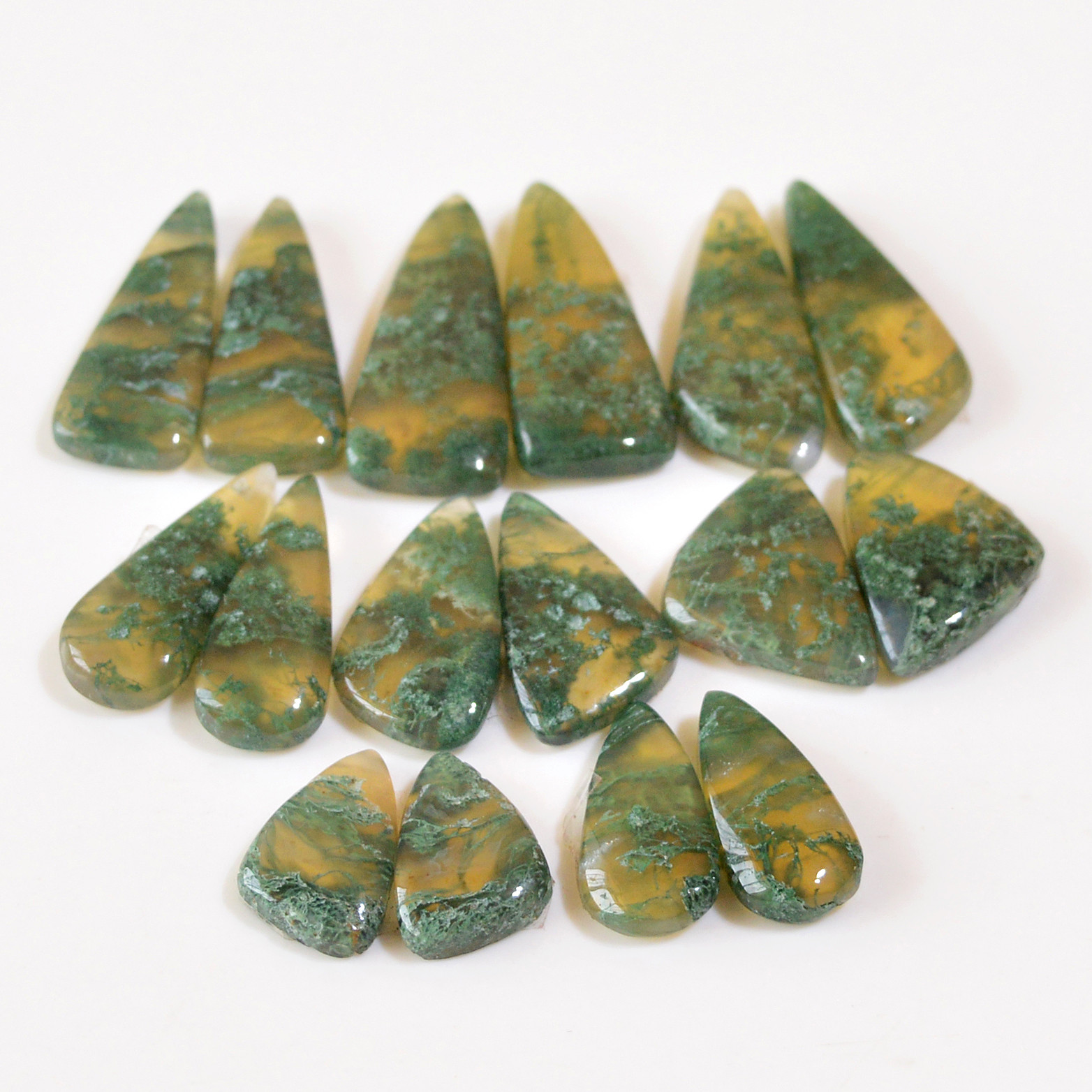 8 Pairs 137 Cts Natural Moss Agate Cabochon Earrings Pairs For Silver Gemstone Jewelry 28x9 14x9mm 18851