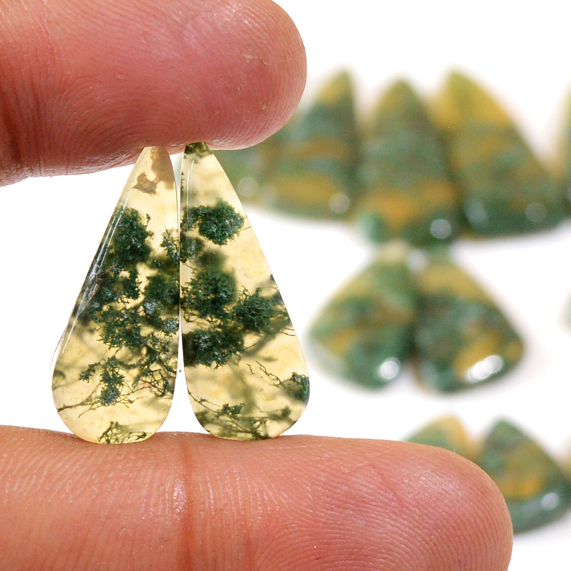8 Pairs 137 Cts Natural Moss Agate Cabochon Earrings Pairs For Silver Gemstone Jewelry 28x9 14x9mm 18851
