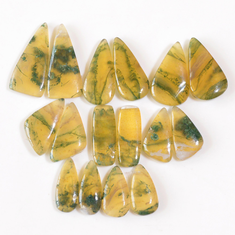 Image of 8 Pairs 121 Cts Natural Moss Agate Cabochon Earrings Pairs For Silver Gemstone Jewelry  25x10 15x7mm #18852