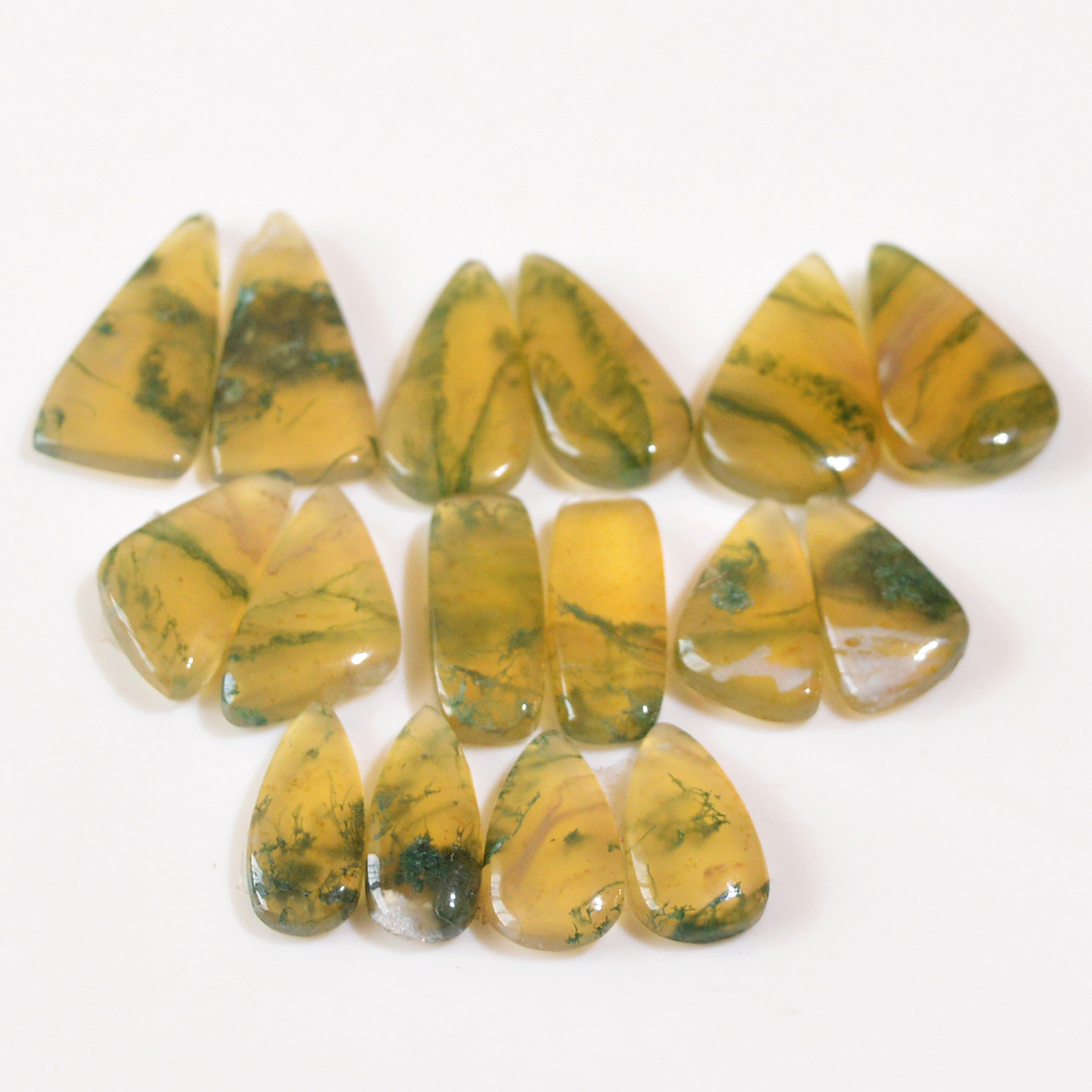 8 Pairs 121 Cts Natural Moss Agate Cabochon Earrings Pairs For Silver Gemstone Jewelry 25x10 15x7mm 18852