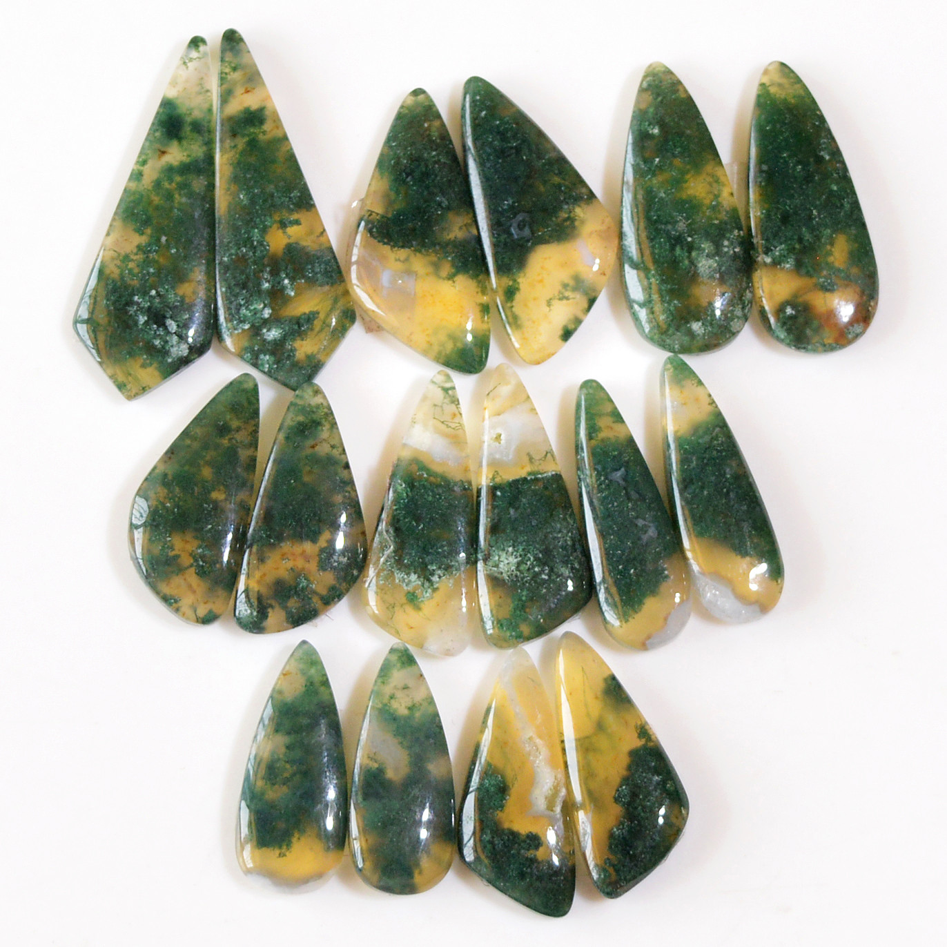 9 Pairs 124 Cts Natural Moss Agate Cabochon Earrings Pairs For Silver Gemstone Jewelry  31x10 19x7mm 18853