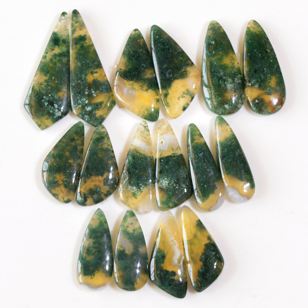 Image of 9 Pairs 124 Cts Natural Moss Agate Cabochon Earrings Pairs For Silver Gemstone Jewelry  31x10 19x7mm #18853