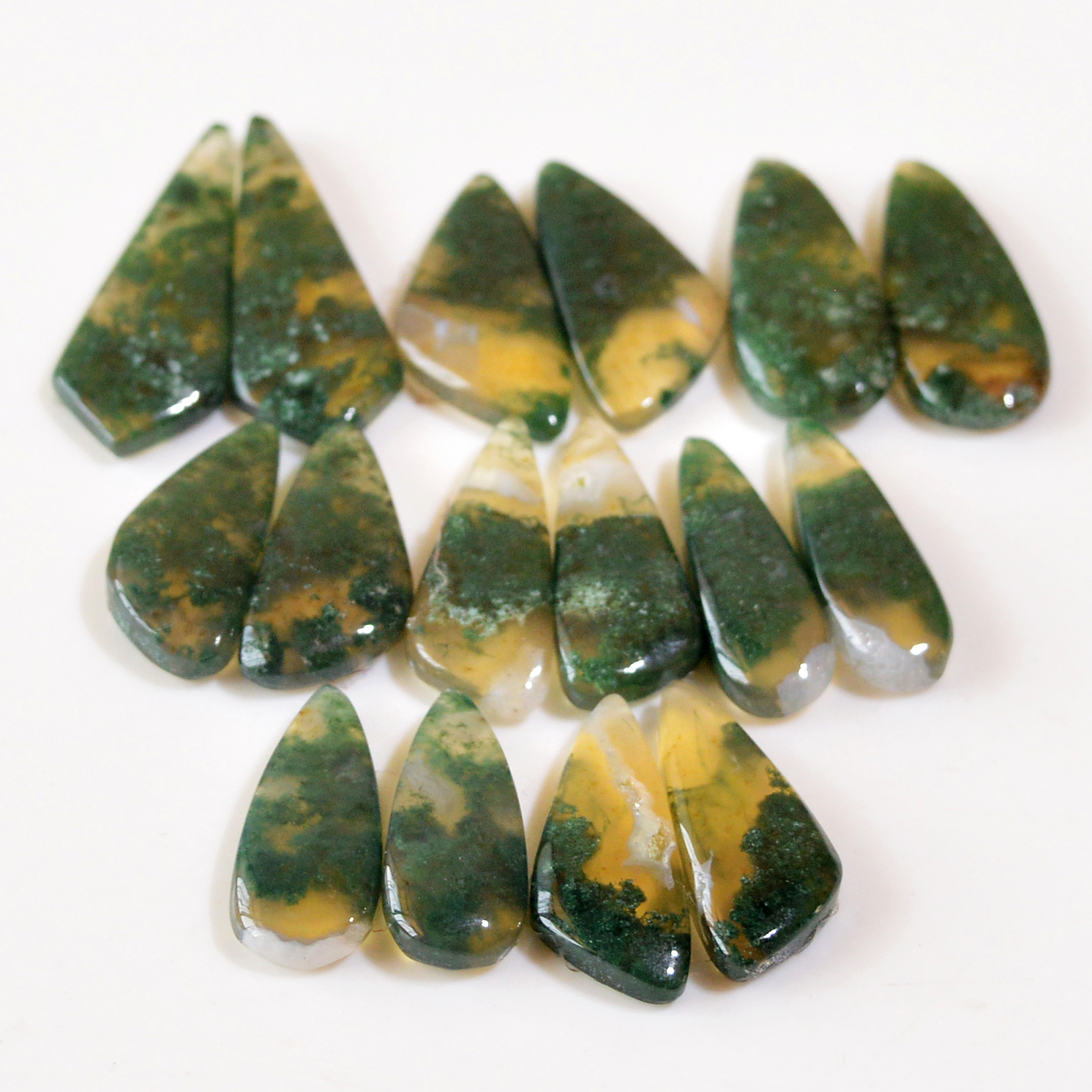 9 Pairs 124 Cts Natural Moss Agate Cabochon Earrings Pairs For Silver Gemstone Jewelry  31x10 19x7mm 18853