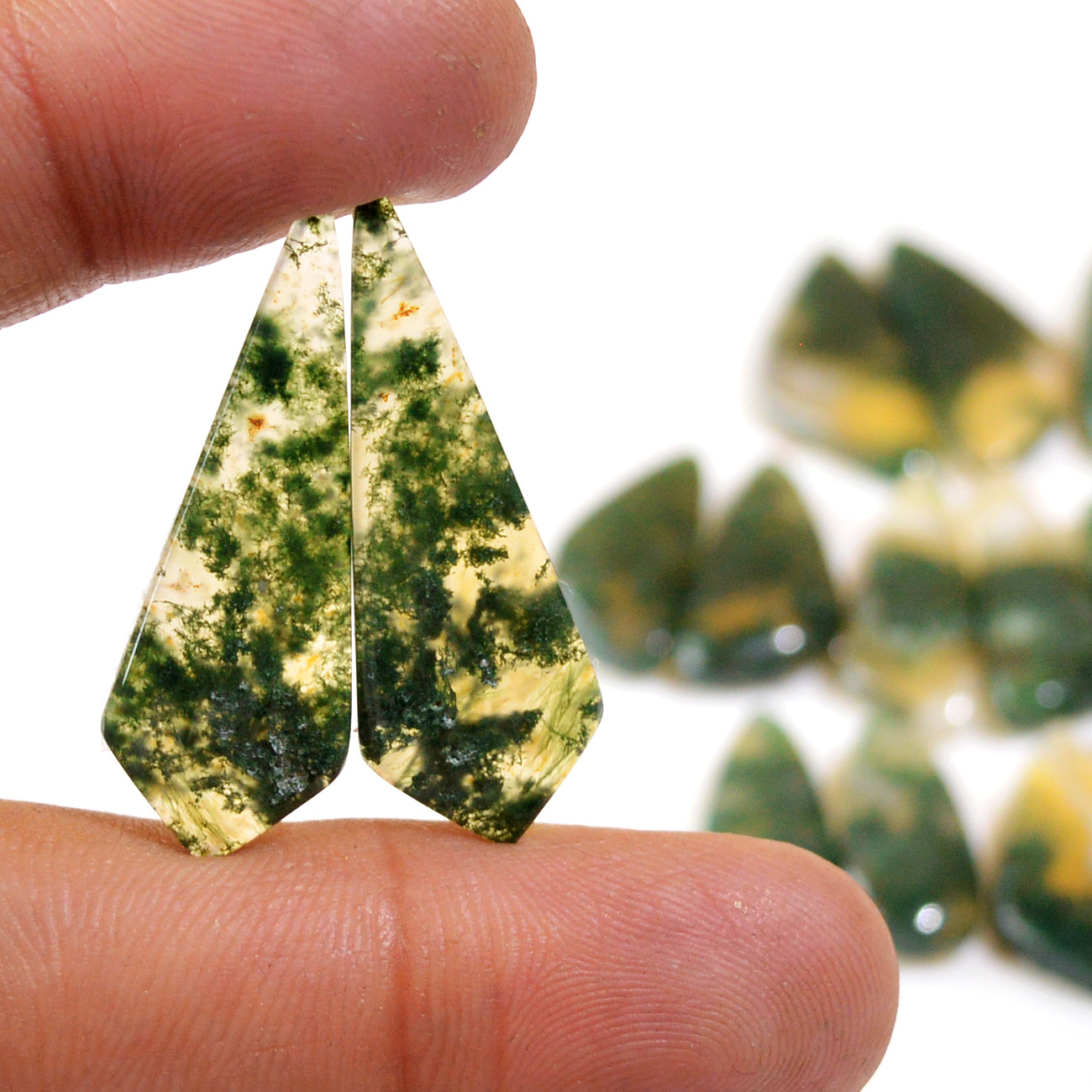 9 Pairs 124 Cts Natural Moss Agate Cabochon Earrings Pairs For Silver Gemstone Jewelry  31x10 19x7mm 18853