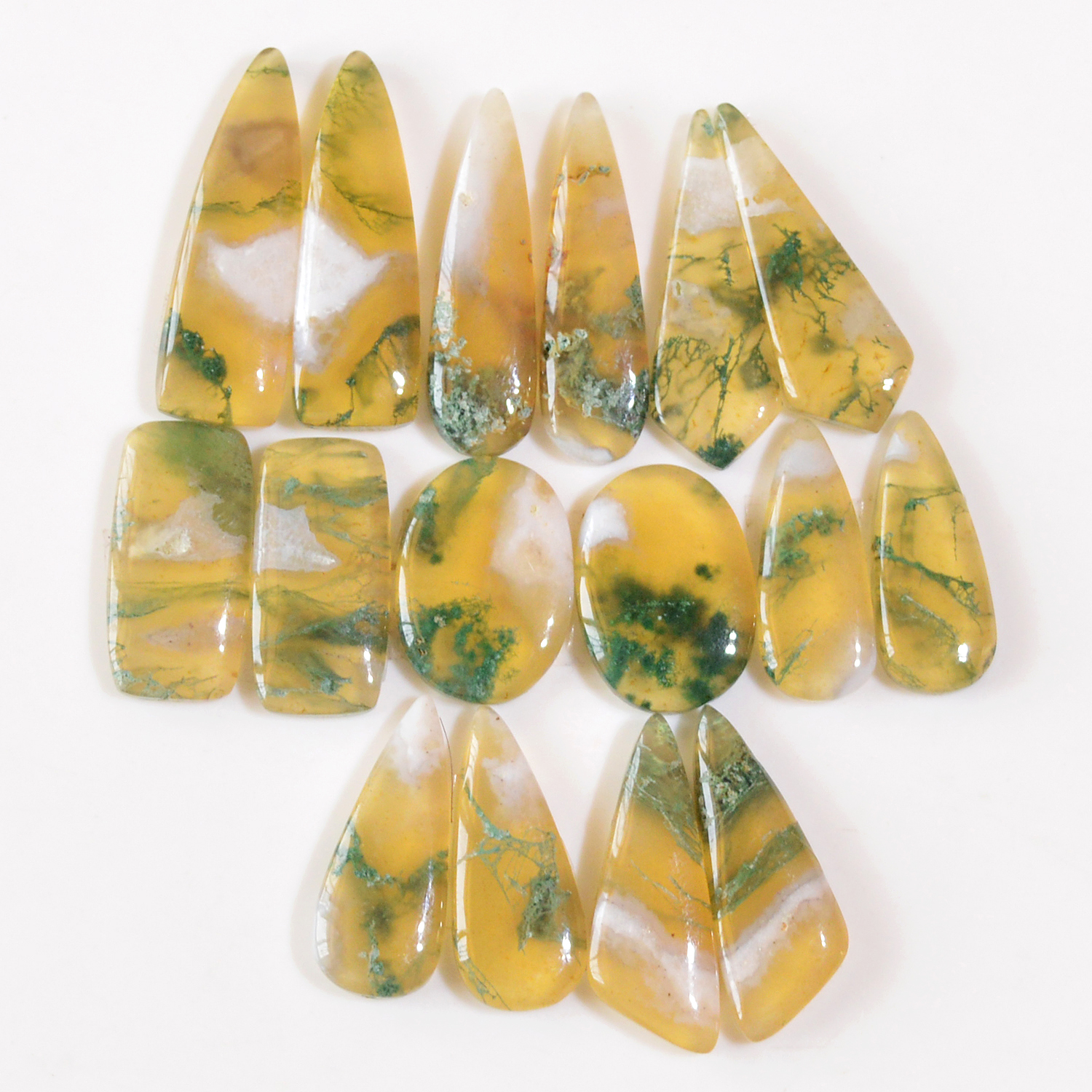 8 Pairs 140 Cts Natural Moss Agate Cabochon Earrings Pairs For Silver Gemstone Jewelry 28x7 20x7mm 18854