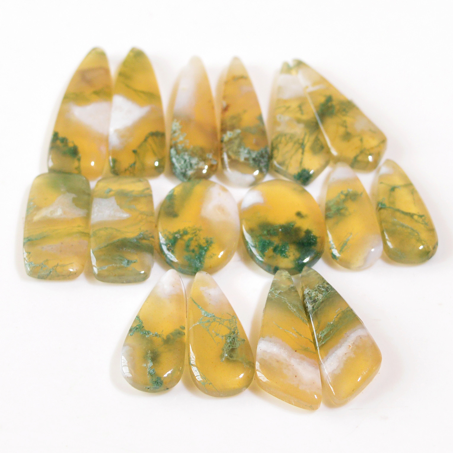8 Pairs 140 Cts Natural Moss Agate Cabochon Earrings Pairs For Silver Gemstone Jewelry  28x7 20x7mm 18854