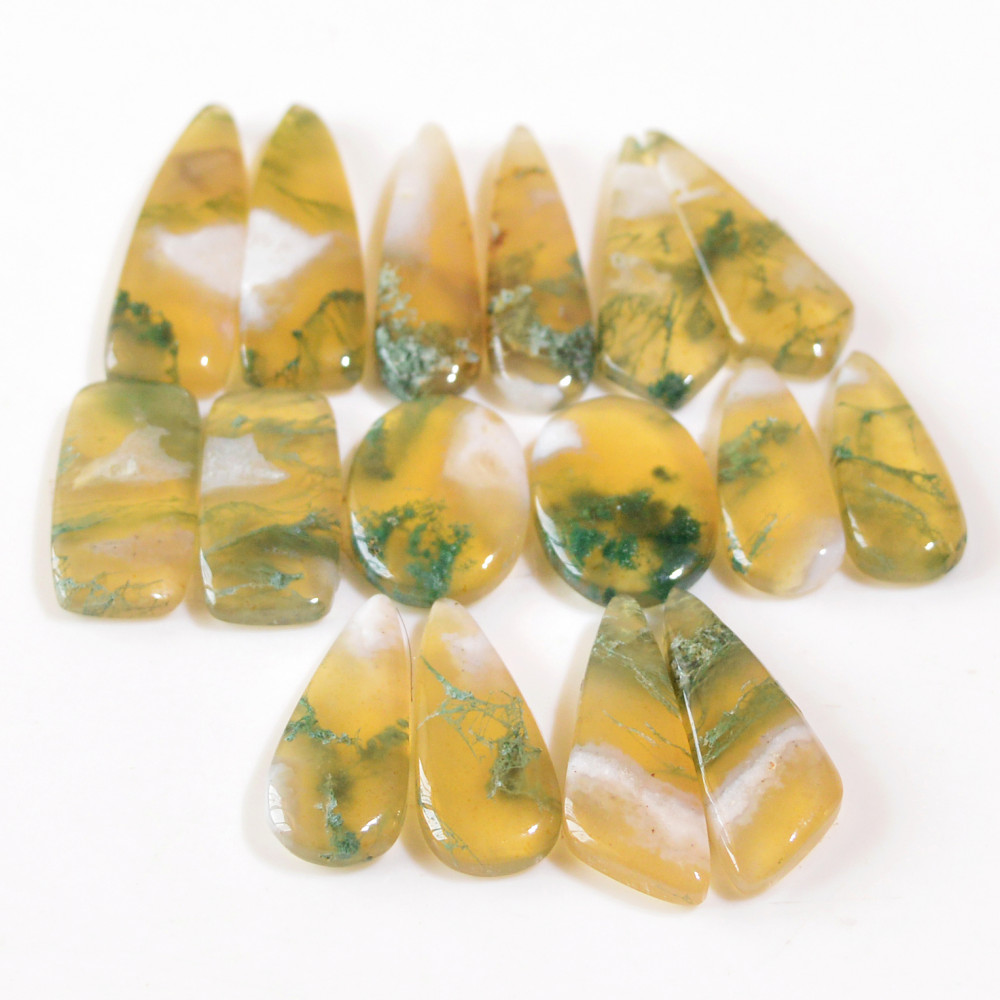 Image of 8 Pairs 140 Cts Natural Moss Agate Cabochon Earrings Pairs For Silver Gemstone Jewelry  28x7 20x7mm #18854