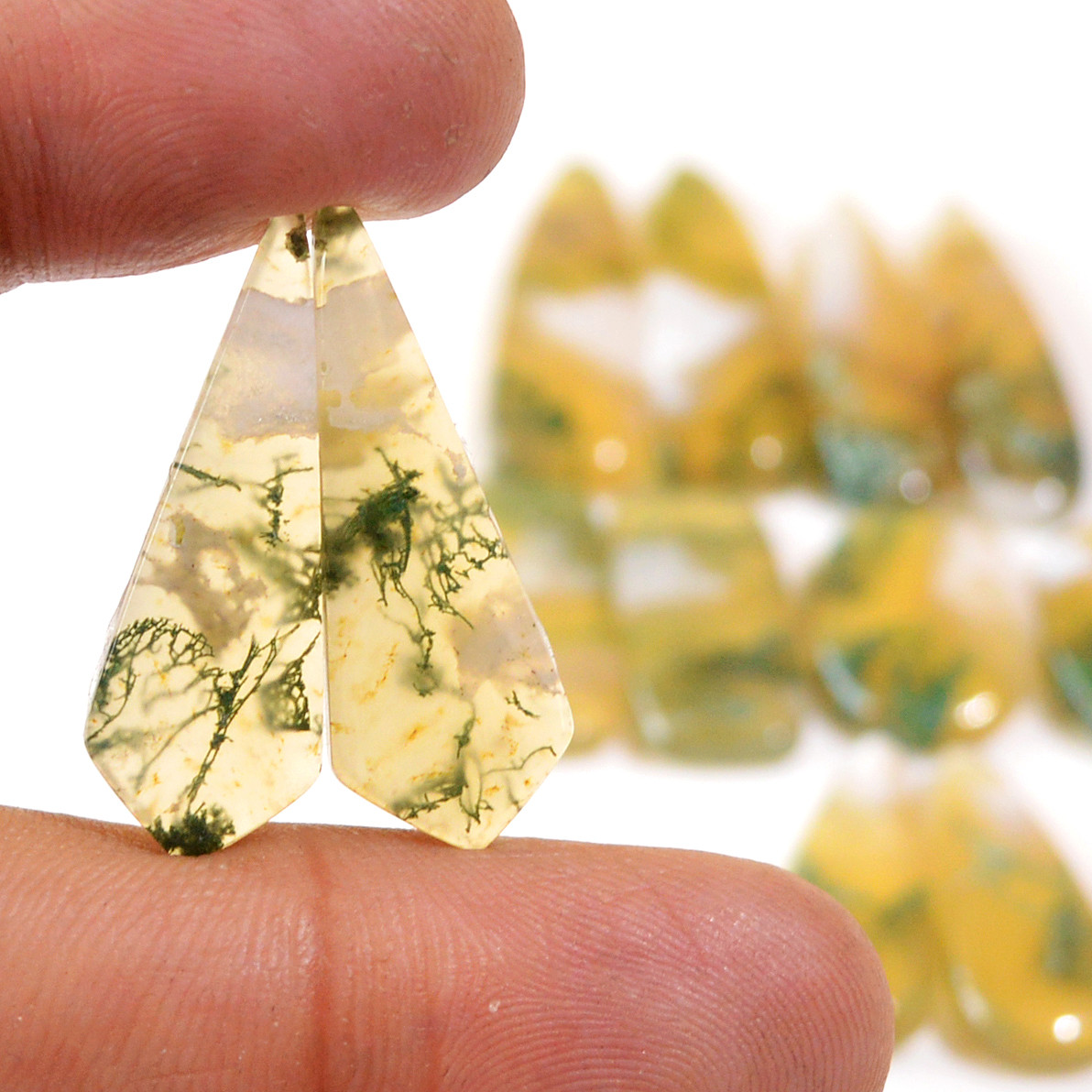 8 Pairs 140 Cts Natural Moss Agate Cabochon Earrings Pairs For Silver Gemstone Jewelry  28x7 20x7mm 18854