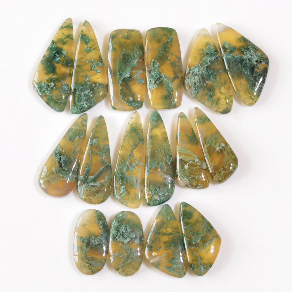 Image of 8 Pairs 158 Cts Natural Moss Agate Cabochon Earrings Pairs For Silver Gemstone Jewelry  28x9 18x8 mm #18855