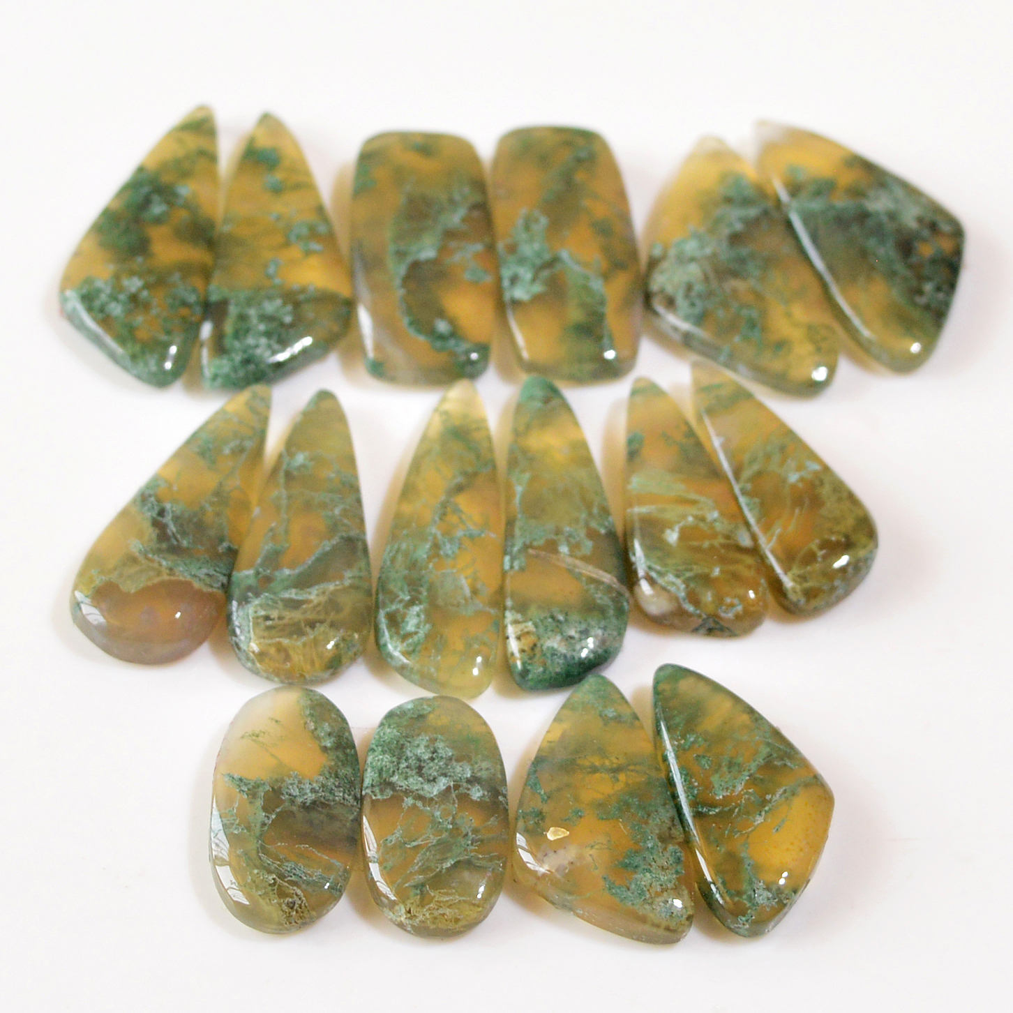 8 Pairs 158 Cts Natural Moss Agate Cabochon Earrings Pairs For Silver Gemstone Jewelry  28x9 18x8 mm 18855