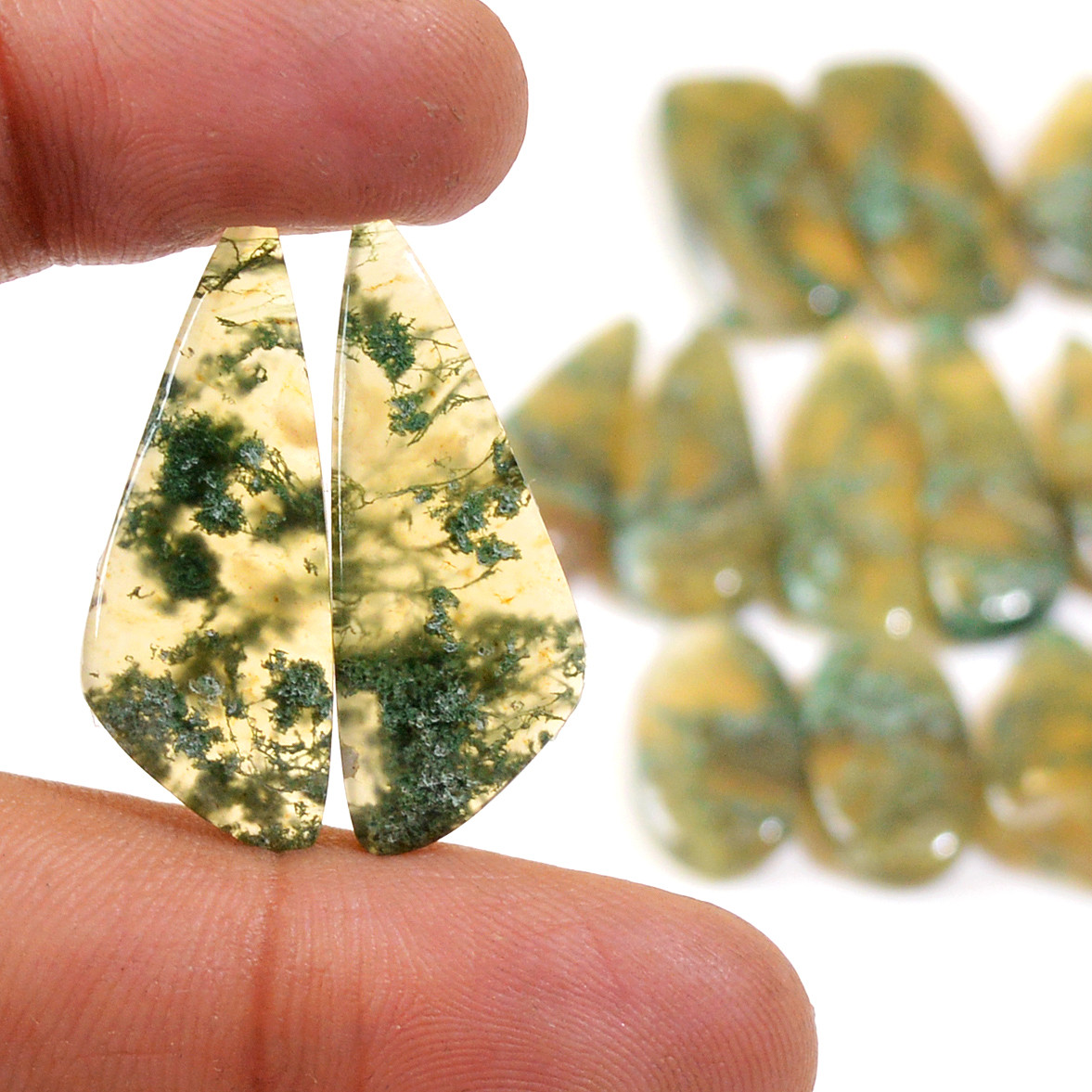 8 Pairs 158 Cts Natural Moss Agate Cabochon Earrings Pairs For Silver Gemstone Jewelry  28x9 18x8 mm 18855
