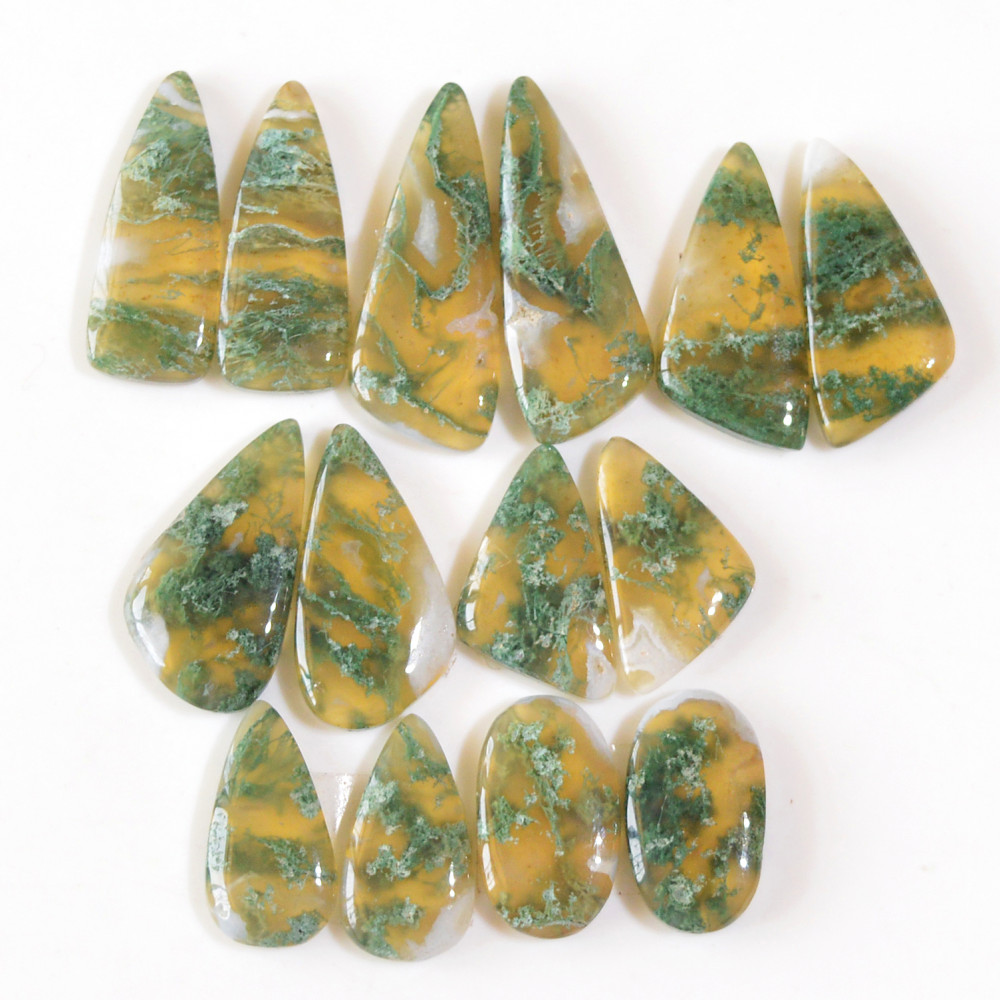 Image of 8 Pairs 137 Cts Natural Moss Agate Cabochon Earrings Pairs For Silver Gemstone Jewelry  29x8 18x9mm #18856