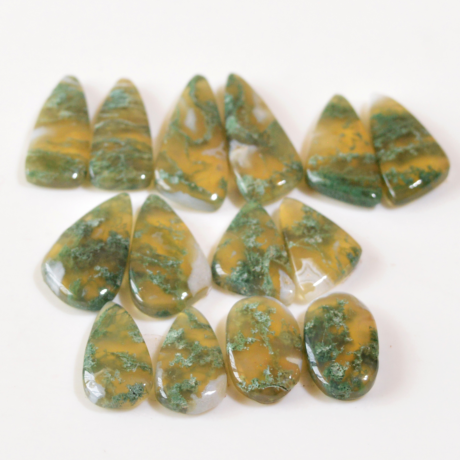 8 Pairs 137 Cts Natural Moss Agate Cabochon Earrings Pairs For Silver Gemstone Jewelry  29x8 18x9mm 18856