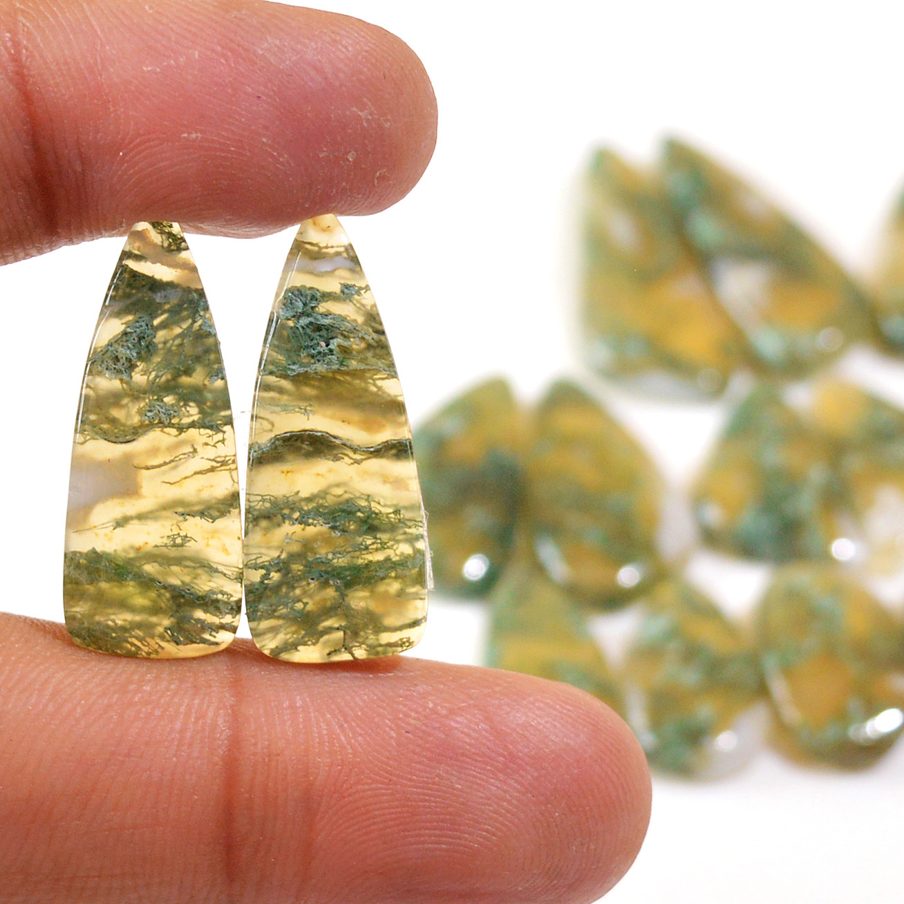8 Pairs 137 Cts Natural Moss Agate Cabochon Earrings Pairs For Silver Gemstone Jewelry 29x8 18x9mm 18856