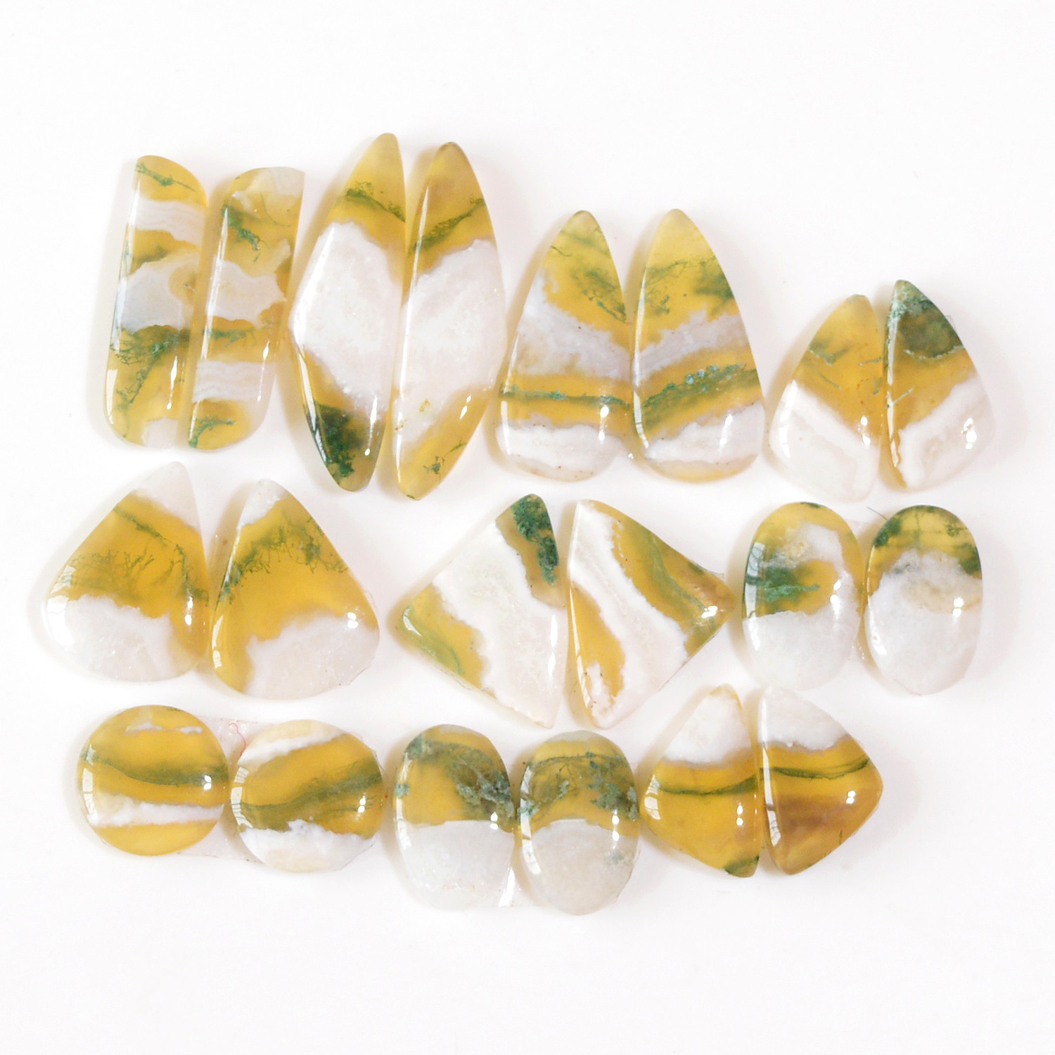 10 Pairs 142 Cts Natural Moss Agate Cabochon Earrings Pairs For Silver Gemstone Jewelry 30x7 11x11mm 18857