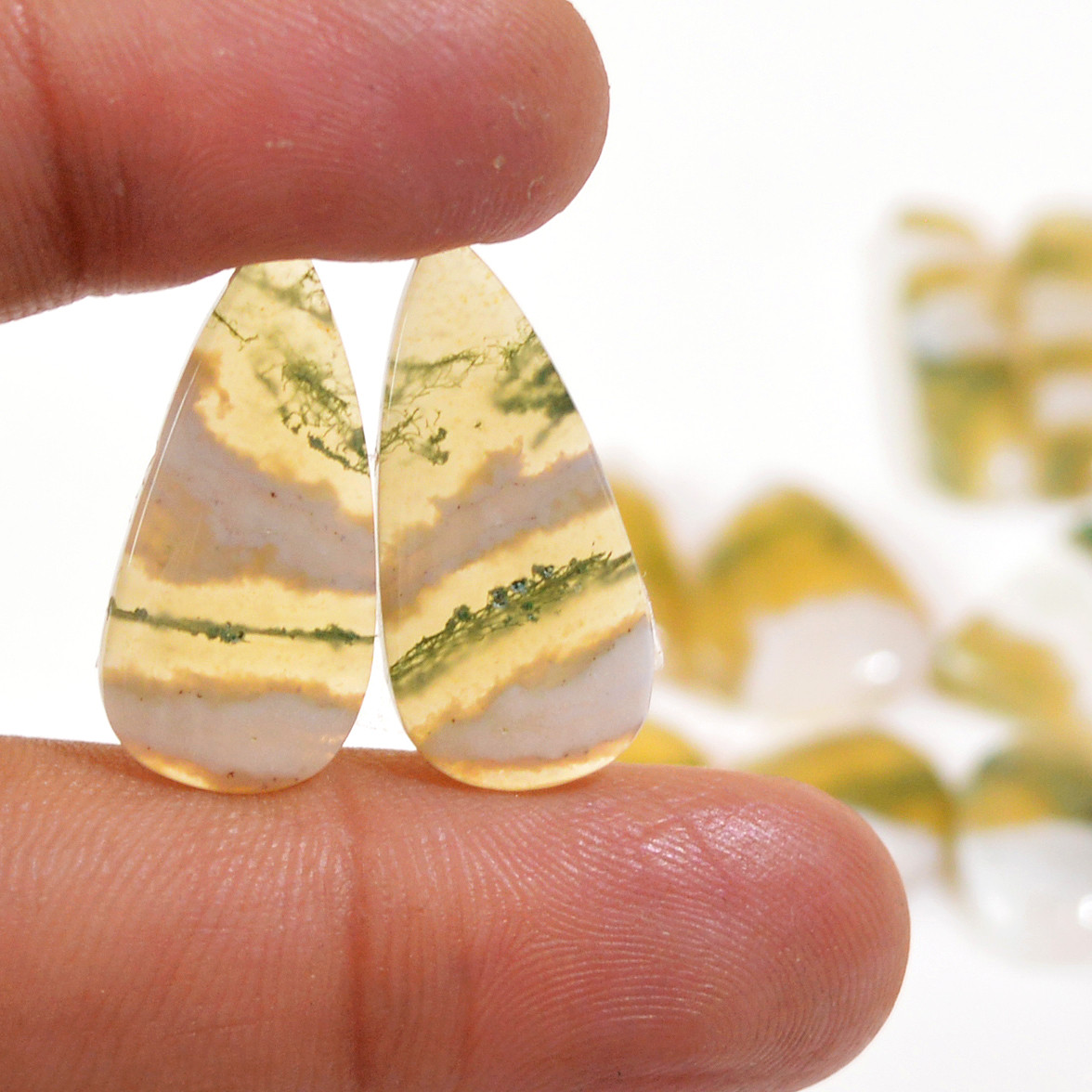 10 Pairs 142 Cts Natural Moss Agate Cabochon Earrings Pairs For Silver Gemstone Jewelry 30x7 11x11mm 18857
