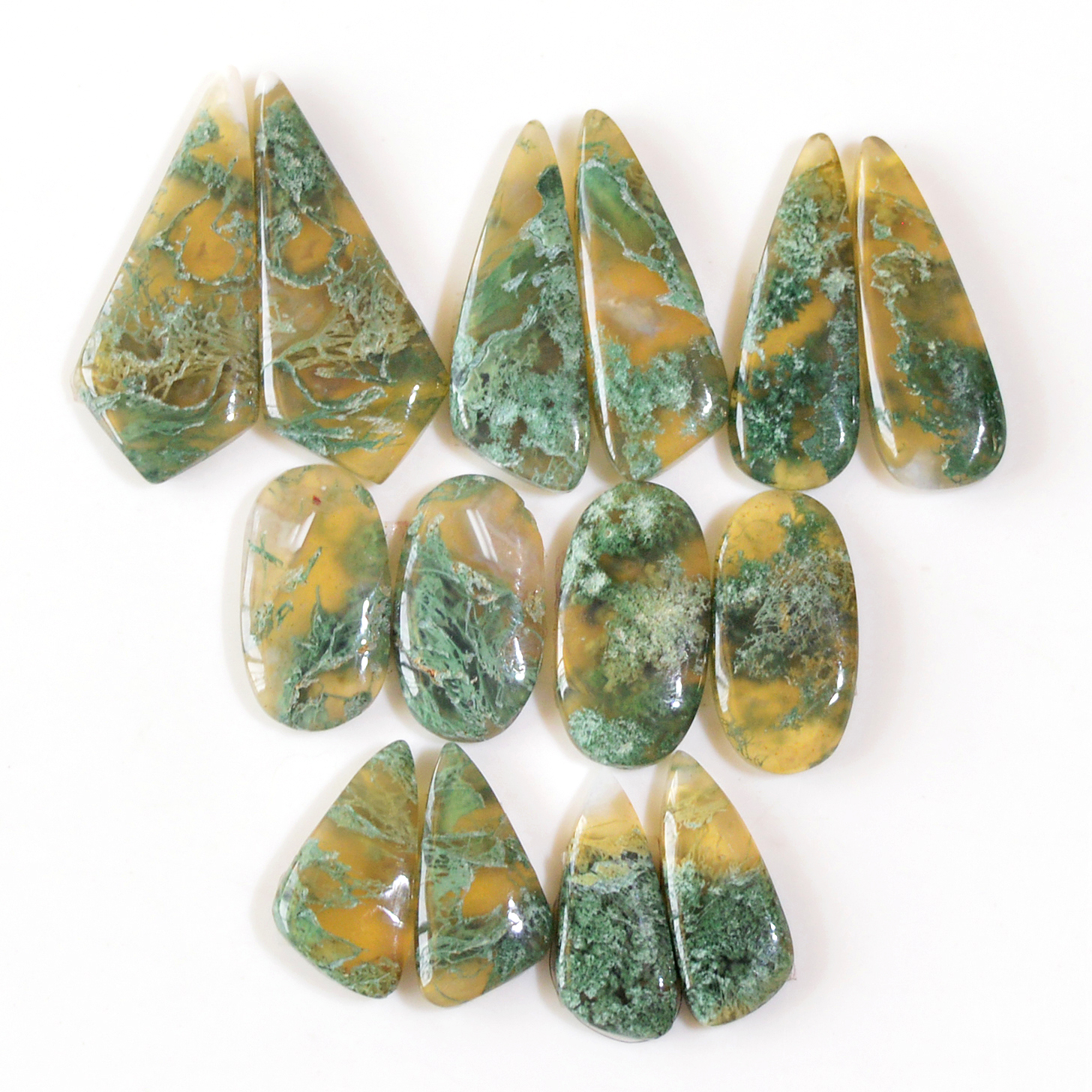 7 Pairs 121 Cts Natural Moss Agate Cabochon Earrings Pairs For Silver Gemstone Jewelry  31x12 17x8mm 18858