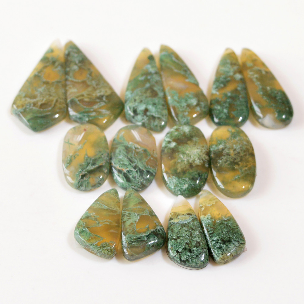 Image of 7 Pairs 121 Cts Natural Moss Agate Cabochon Earrings Pairs For Silver Gemstone Jewelry  31x12 17x8mm #18858