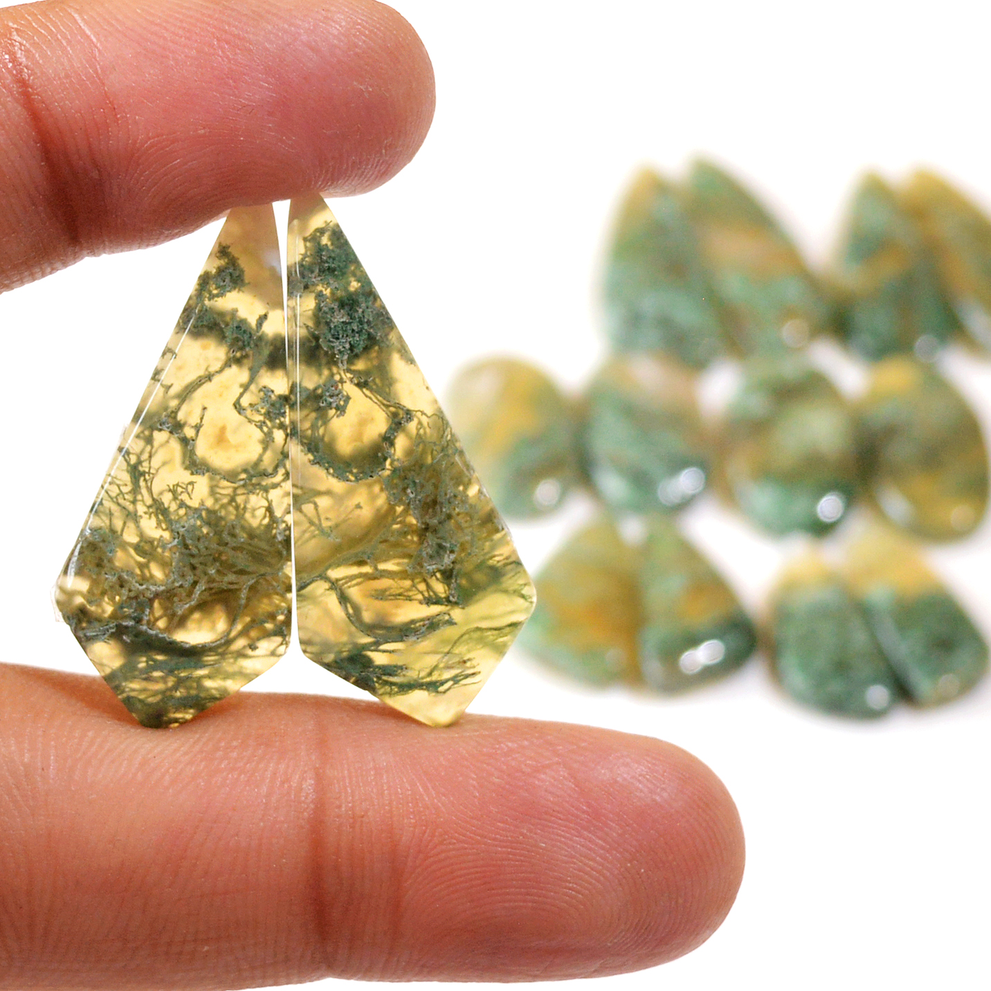 7 Pairs 121 Cts Natural Moss Agate Cabochon Earrings Pairs For Silver Gemstone Jewelry  31x12 17x8mm 18858