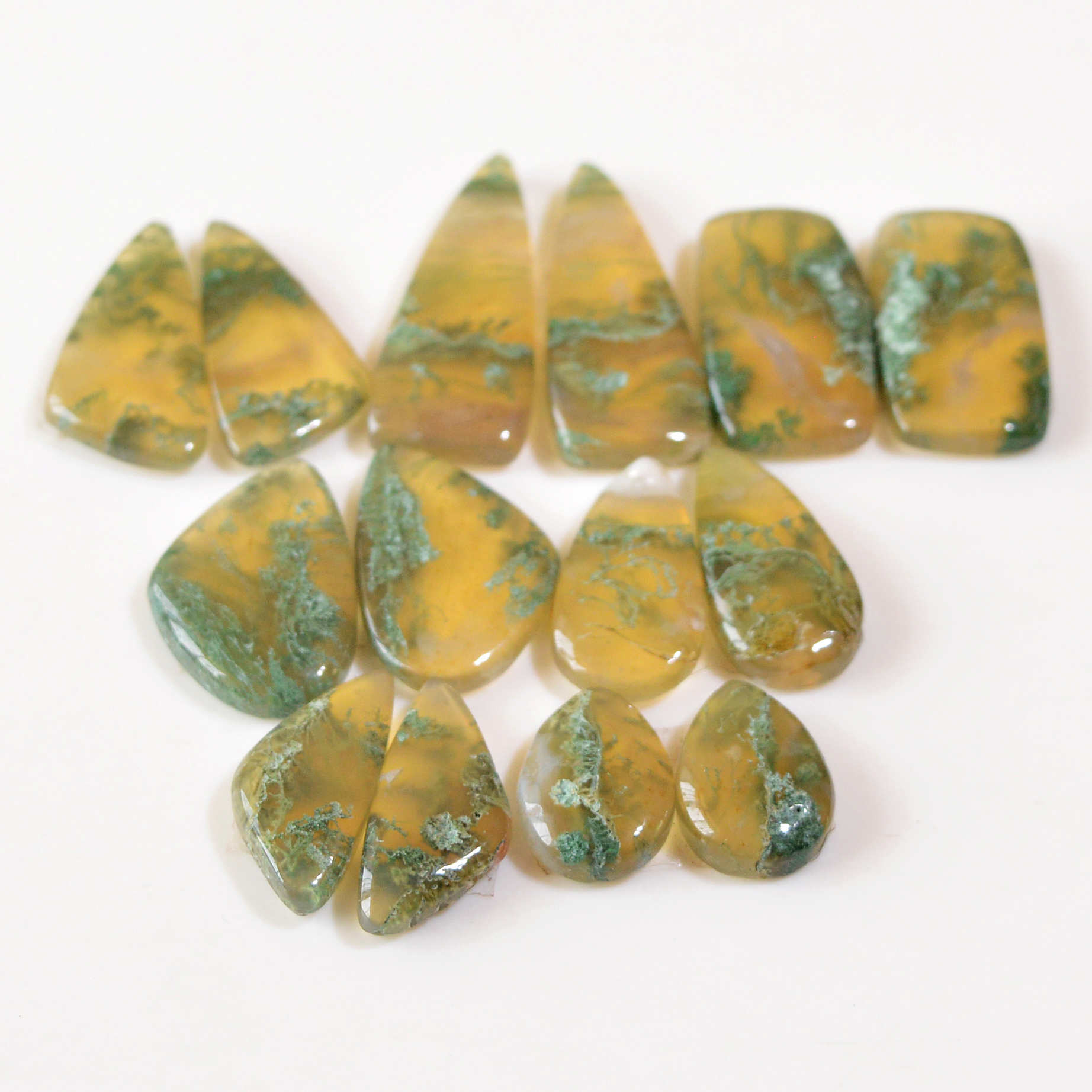 7 Pairs 128 Cts Natural Moss Agate Cabochon Earrings Pairs For Silver Gemstone Jewelry 28x10 13x9mm 18859