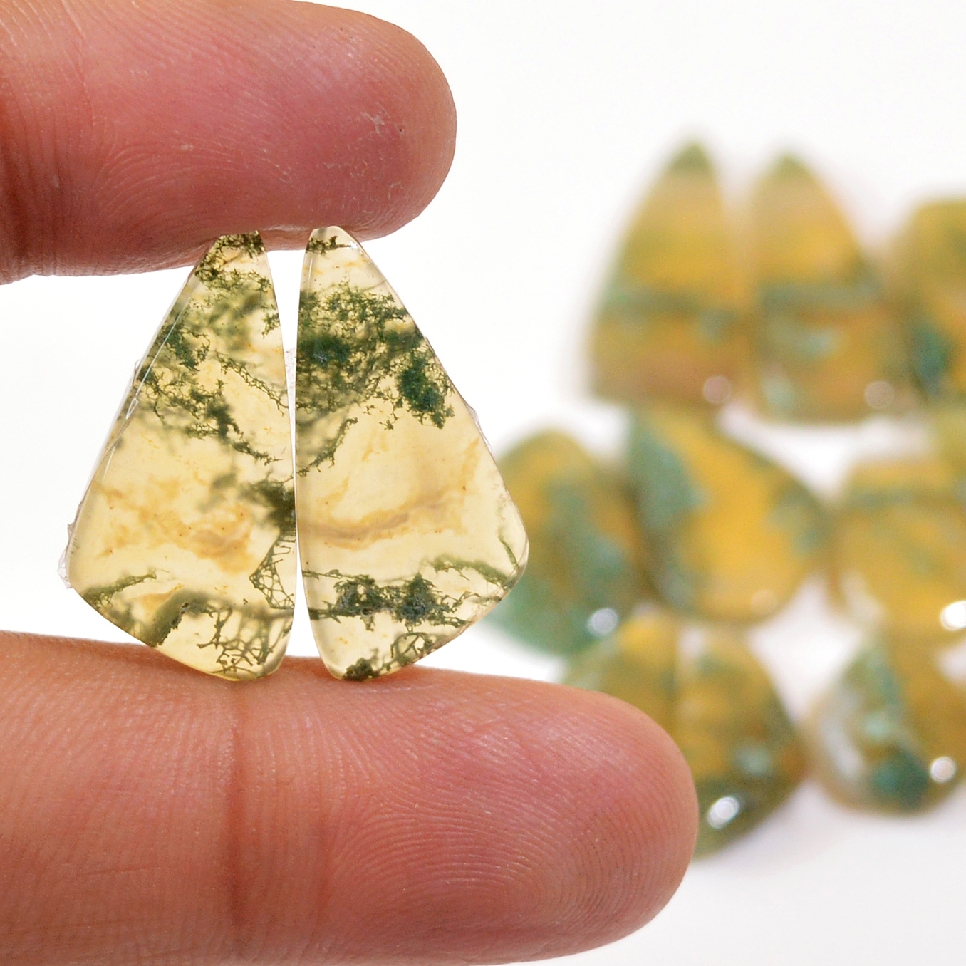 7 Pairs 128 Cts Natural Moss Agate Cabochon Earrings Pairs For Silver Gemstone Jewelry  28x10 13x9mm 18859