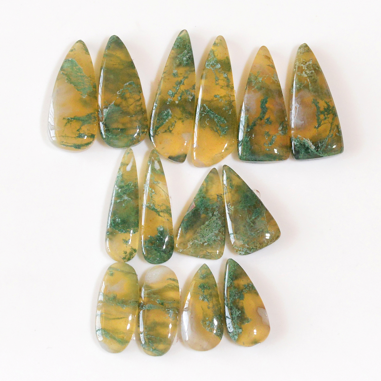 7 Pairs 127 Cts Natural Moss Agate Cabochon Earrings Pairs For Silver Gemstone Jewelry 29x7 18x7mm 18860