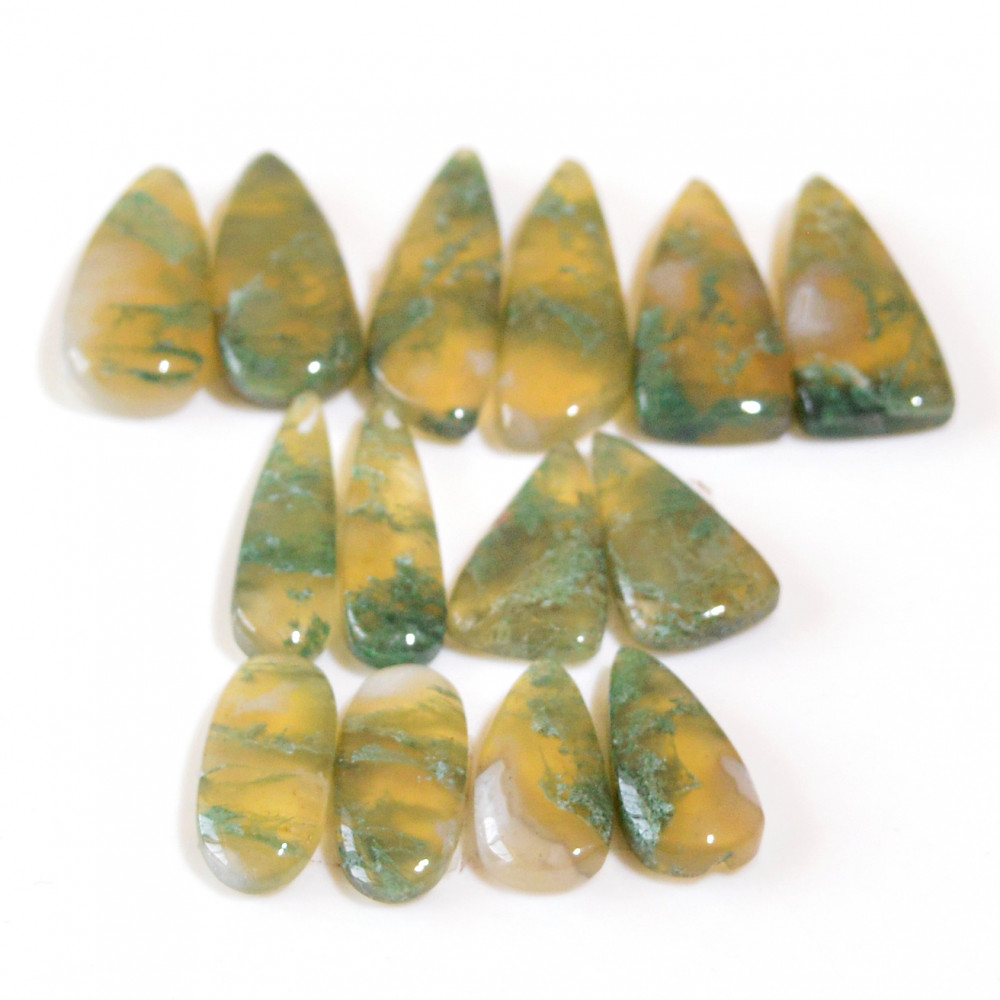 Image of 7 Pairs 127 Cts Natural Moss Agate Cabochon Earrings Pairs For Silver Gemstone Jewelry  29x7 18x7mm #18860