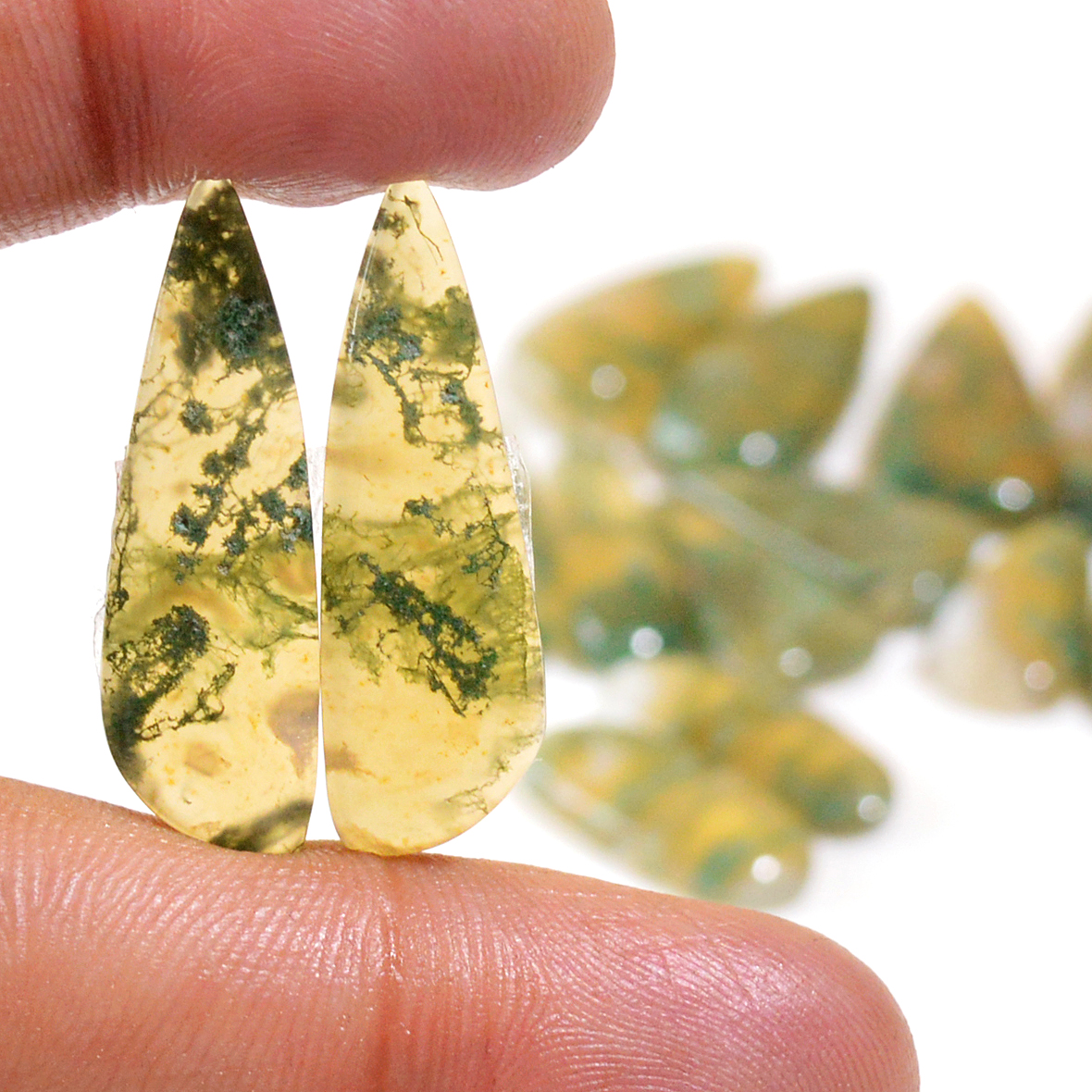 7 Pairs 127 Cts Natural Moss Agate Cabochon Earrings Pairs For Silver Gemstone Jewelry 29x7 18x7mm 18860
