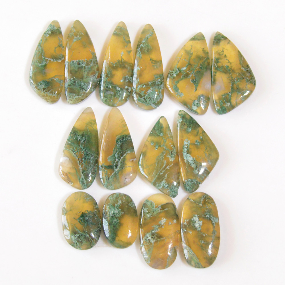 Image of 7 Pairs 127 Cts Natural Moss Agate Cabochon Earrings Pairs For Silver Gemstone Jewelry  23x7 14x8mm #18861