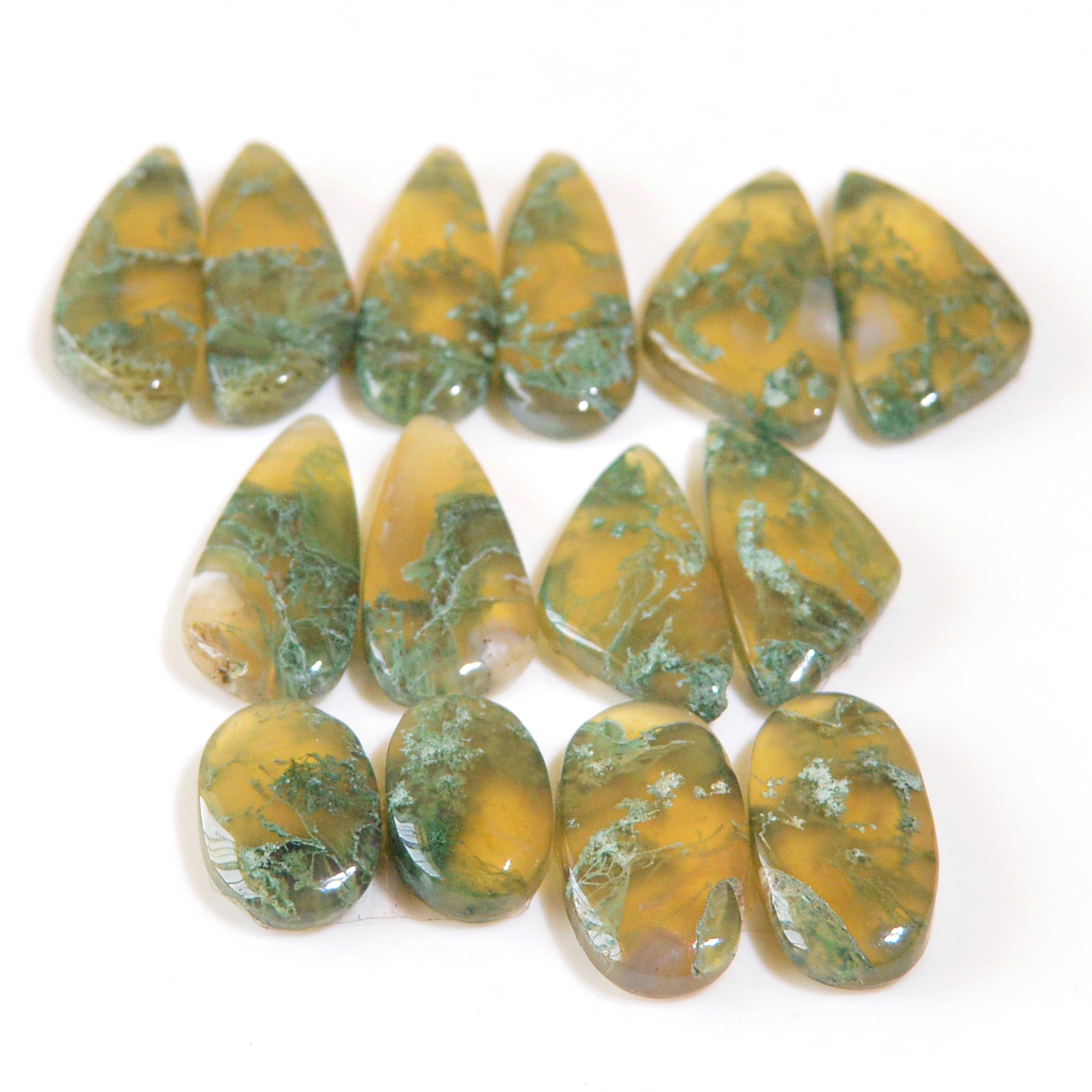 7 Pairs 127 Cts Natural Moss Agate Cabochon Earrings Pairs For Silver Gemstone Jewelry  23x7 14x8mm 18861