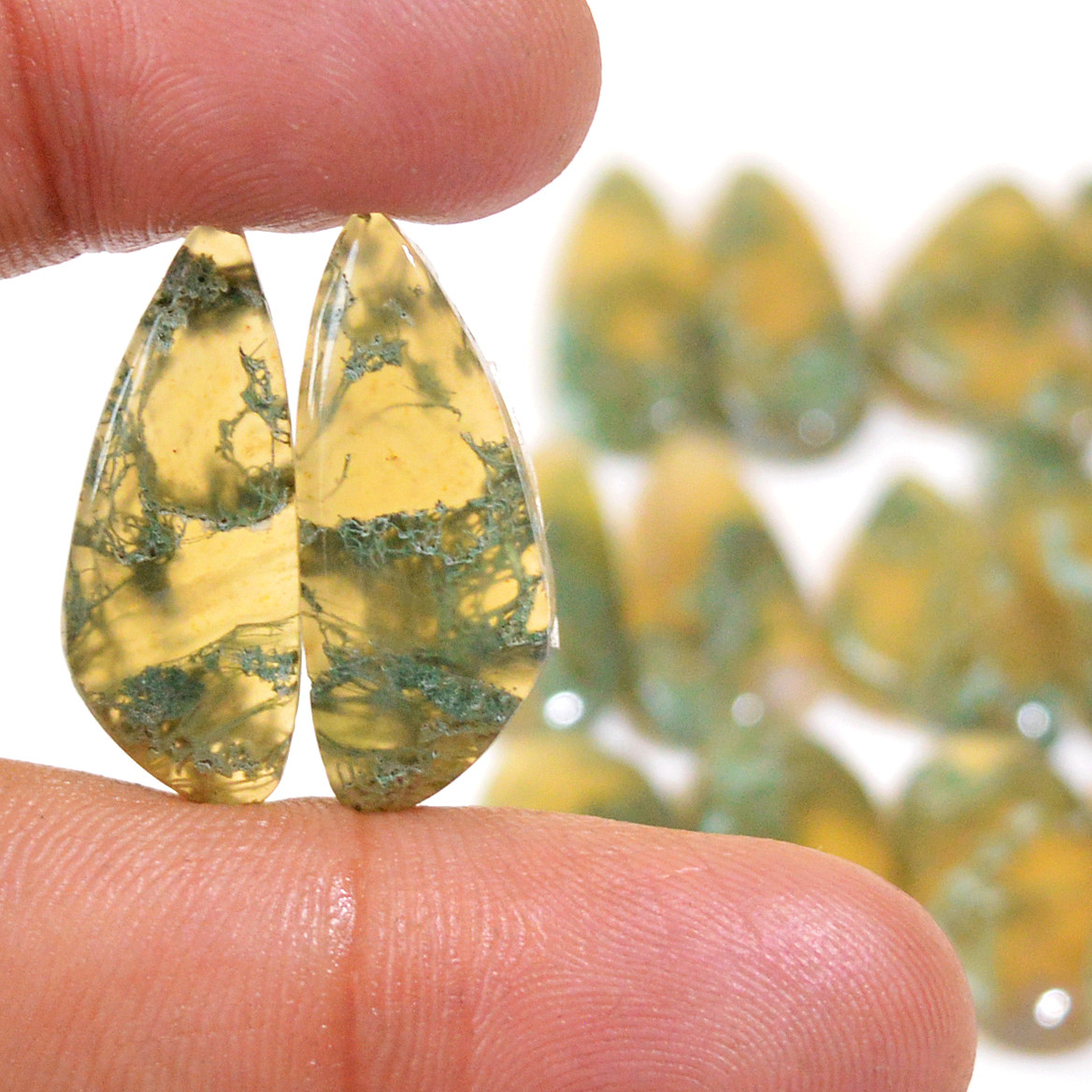 7 Pairs 127 Cts Natural Moss Agate Cabochon Earrings Pairs For Silver Gemstone Jewelry  23x7 14x8mm 18861