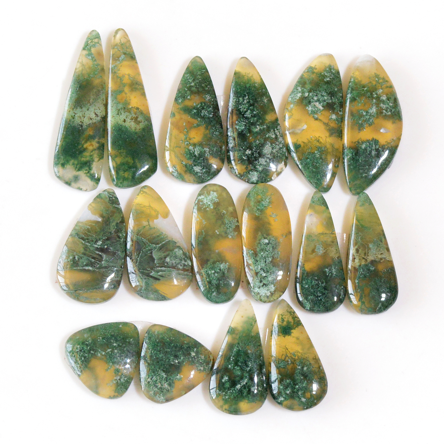 8 Pairs 133 Cts Natural Moss Agate Cabochon Earrings Pairs For Silver Gemstone Jewelry 28x7 12x12mm 18862