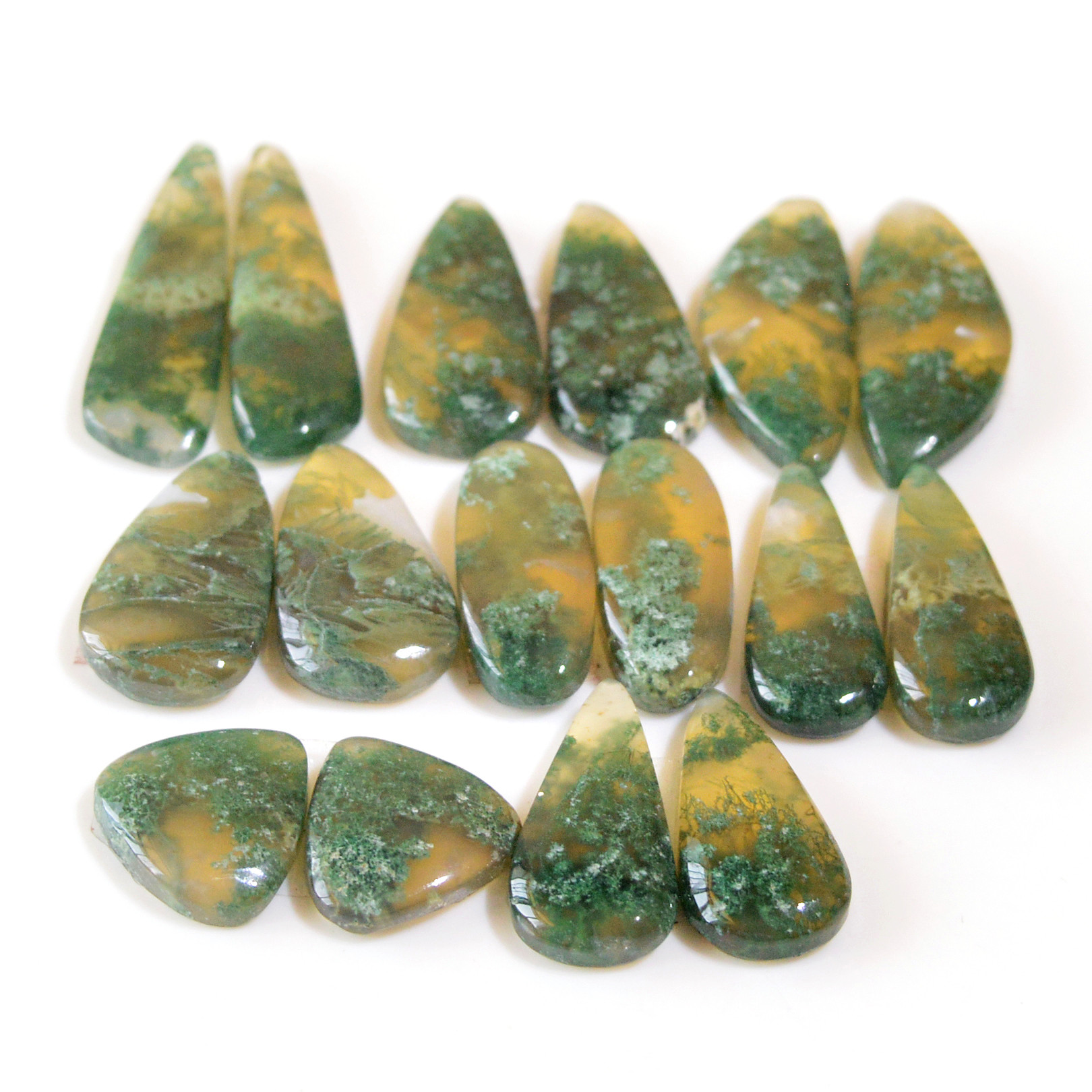 8 Pairs 133 Cts Natural Moss Agate Cabochon Earrings Pairs For Silver Gemstone Jewelry 28x7 12x12mm 18862
