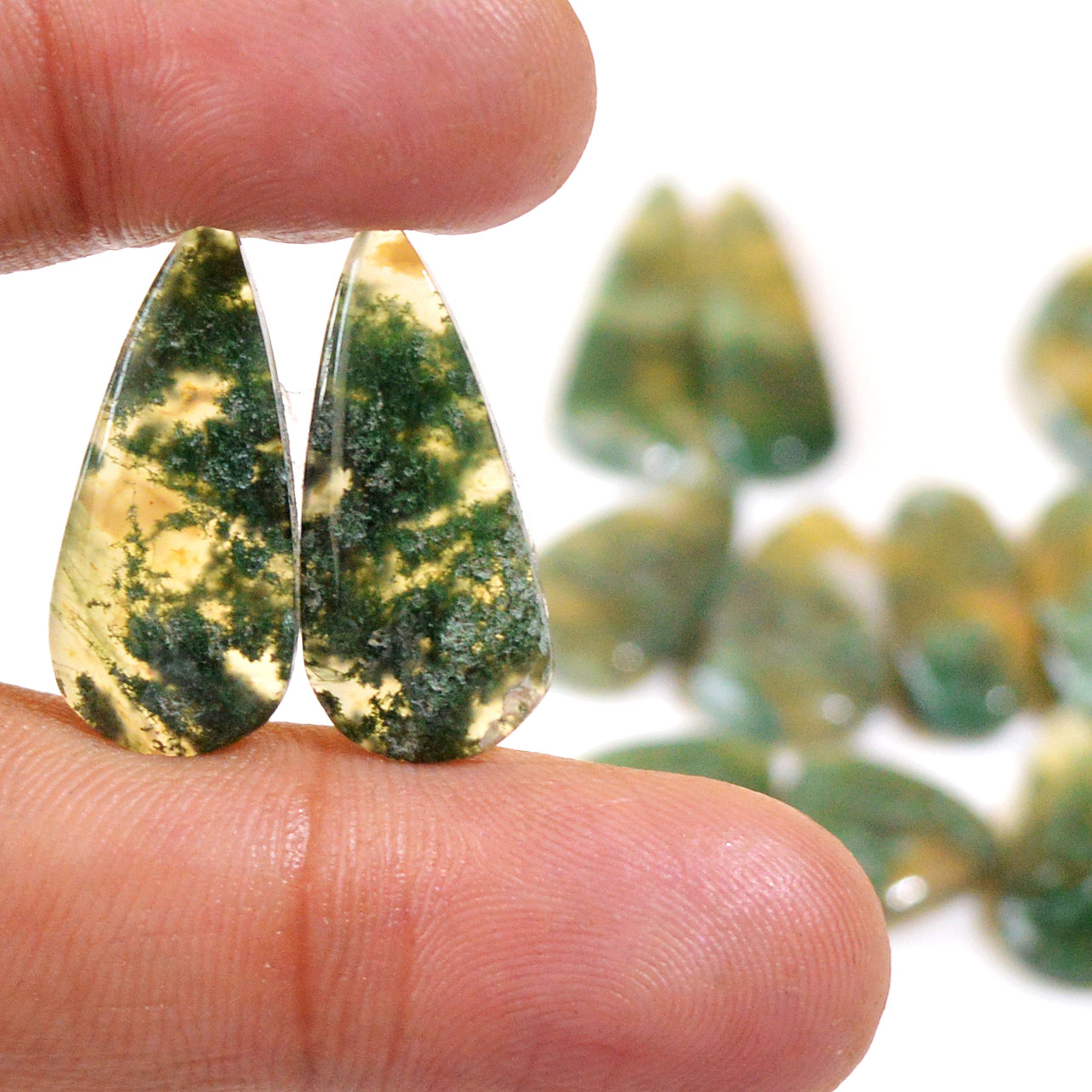 8 Pairs 133 Cts Natural Moss Agate Cabochon Earrings Pairs For Silver Gemstone Jewelry  28x7 12x12mm 18862