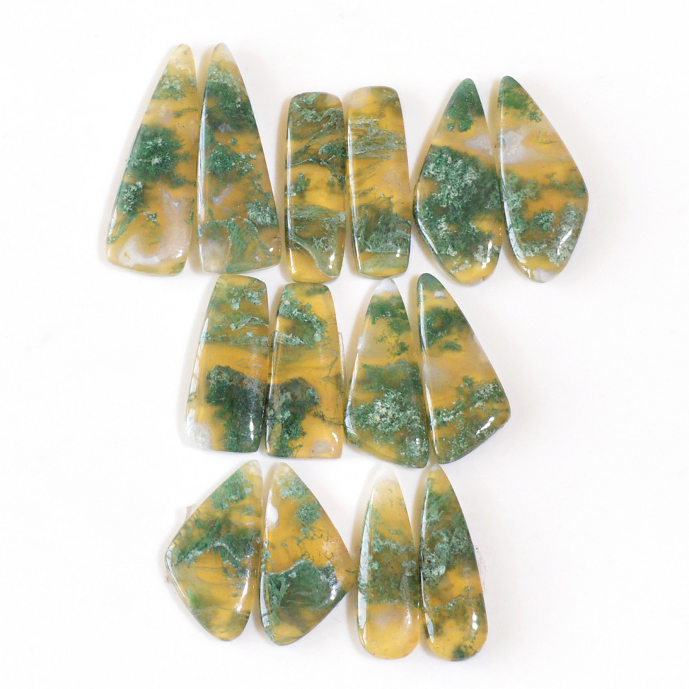 Image of 7 Pairs 154 Cts Natural Moss Agate Cabochon Earrings Pairs For Silver Gemstone Jewelry  32x10 25x7mm #18863