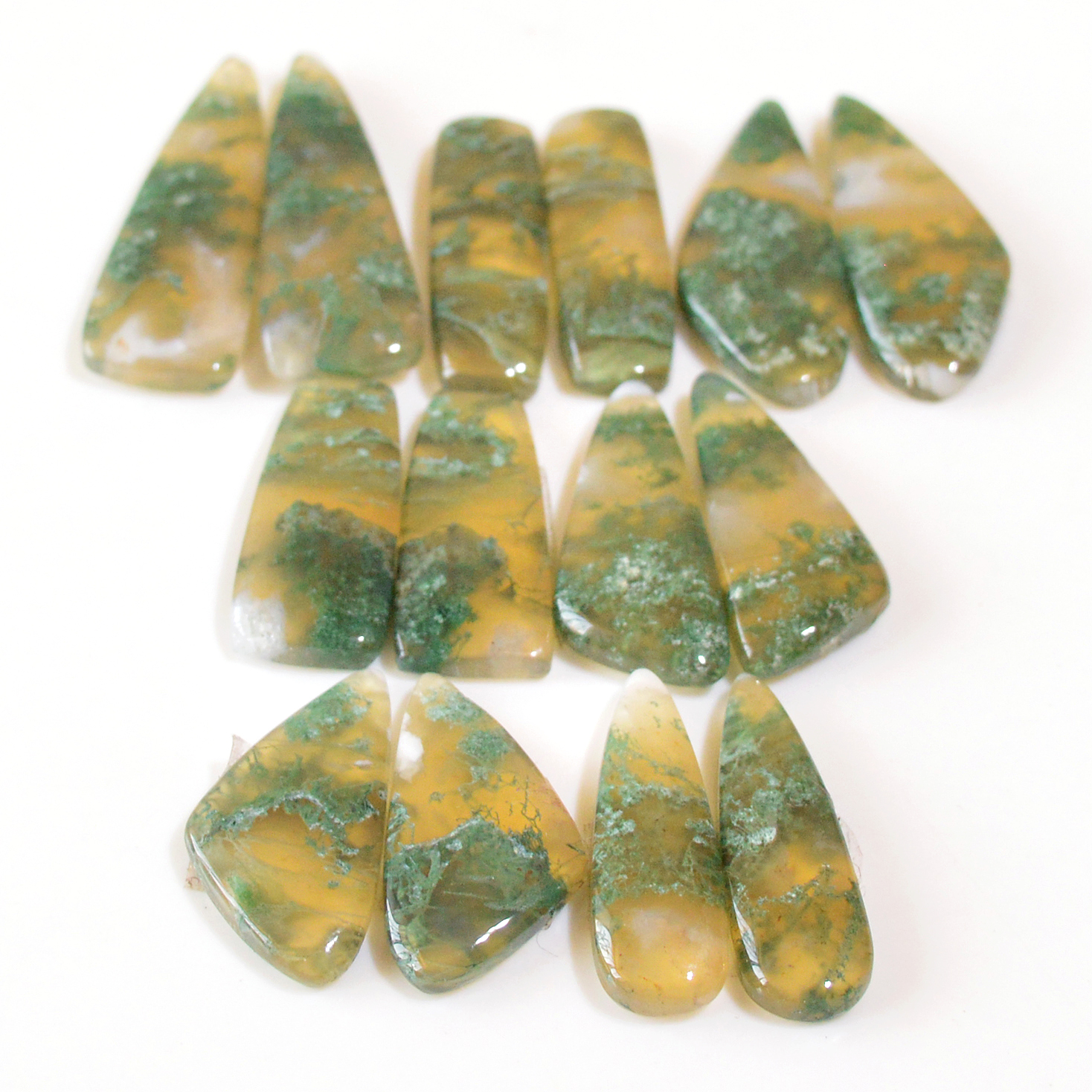 7 Pairs 154 Cts Natural Moss Agate Cabochon Earrings Pairs For Silver Gemstone Jewelry  32x10 25x7mm 18863